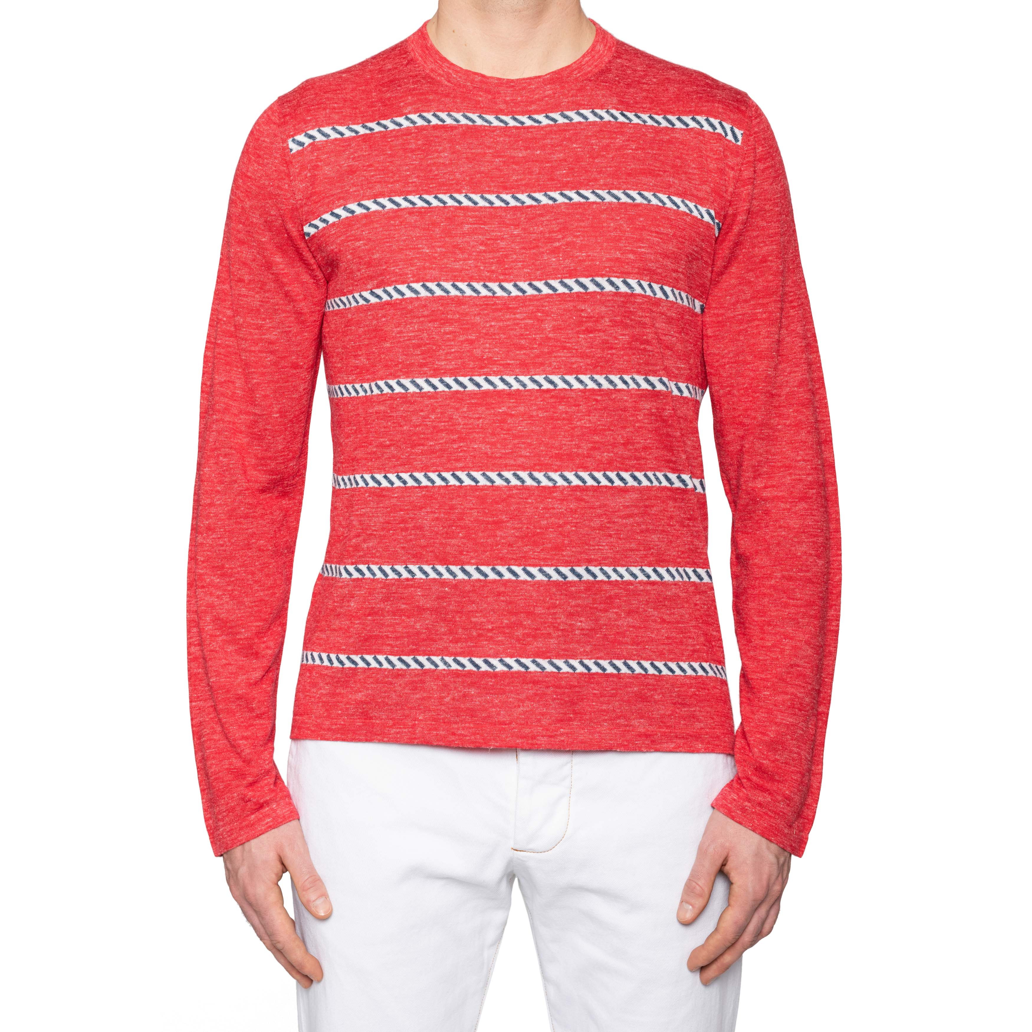 KITON Napoli Red Striped Silk-Linen Crewneck Sweater EU 50 NEW US M KITON