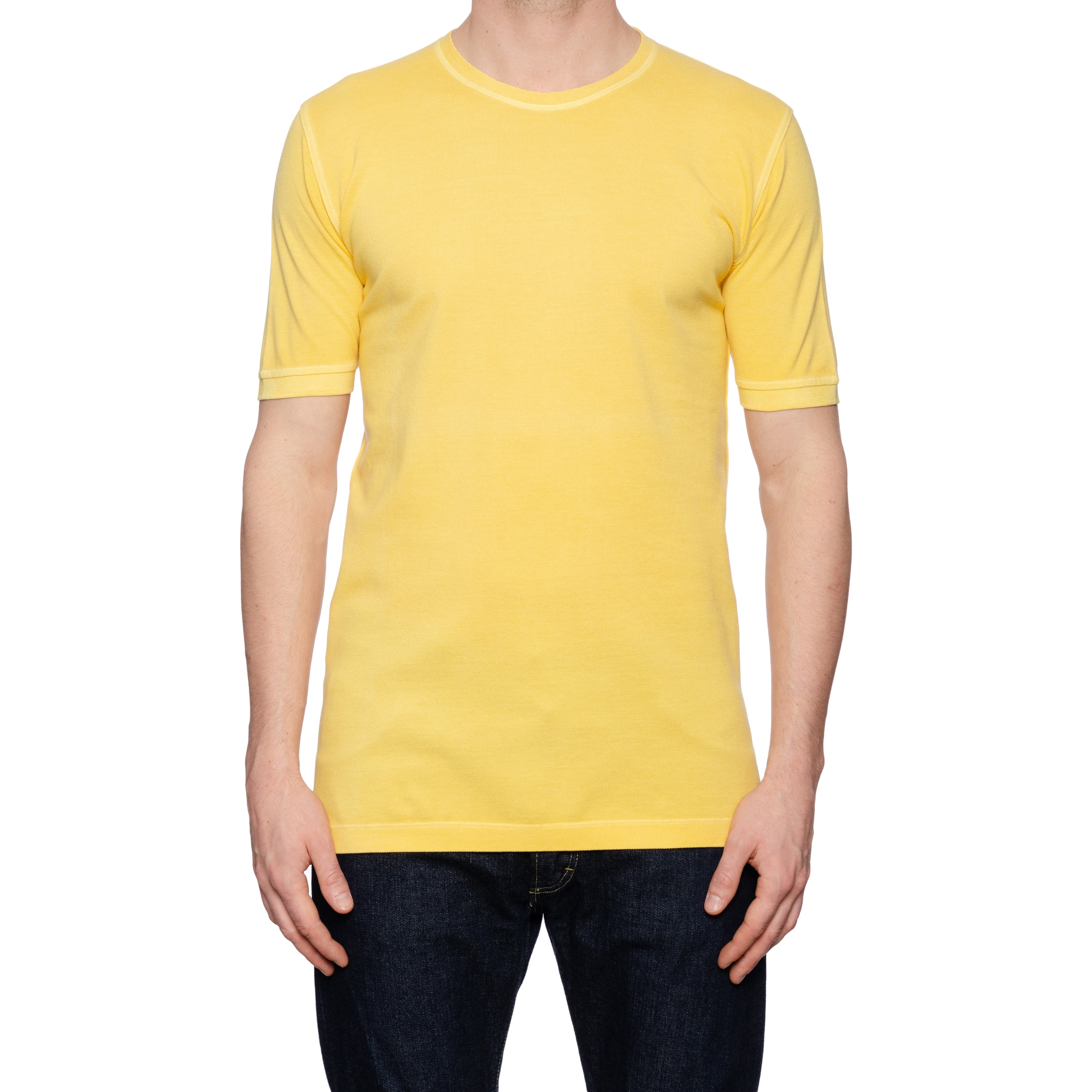 KITON Napoli Yellow Cotton Pique Crewneck Short Sleeve T-Shirt EU 50 NEW US M KITON