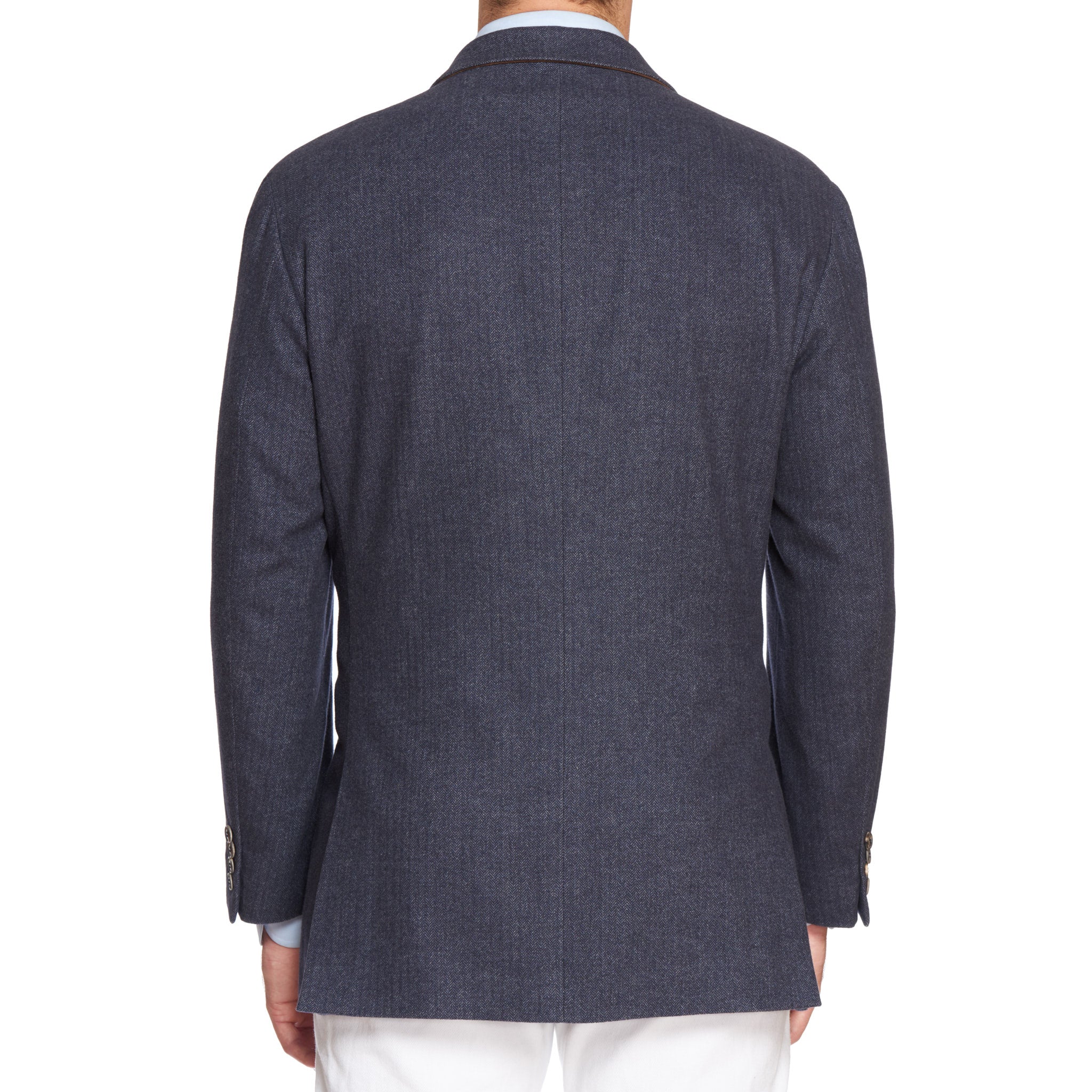 LORO PIANA Blue Herringbone Cotton-Wool-Cashmere Jacket Coat EU 54 NEW US XL