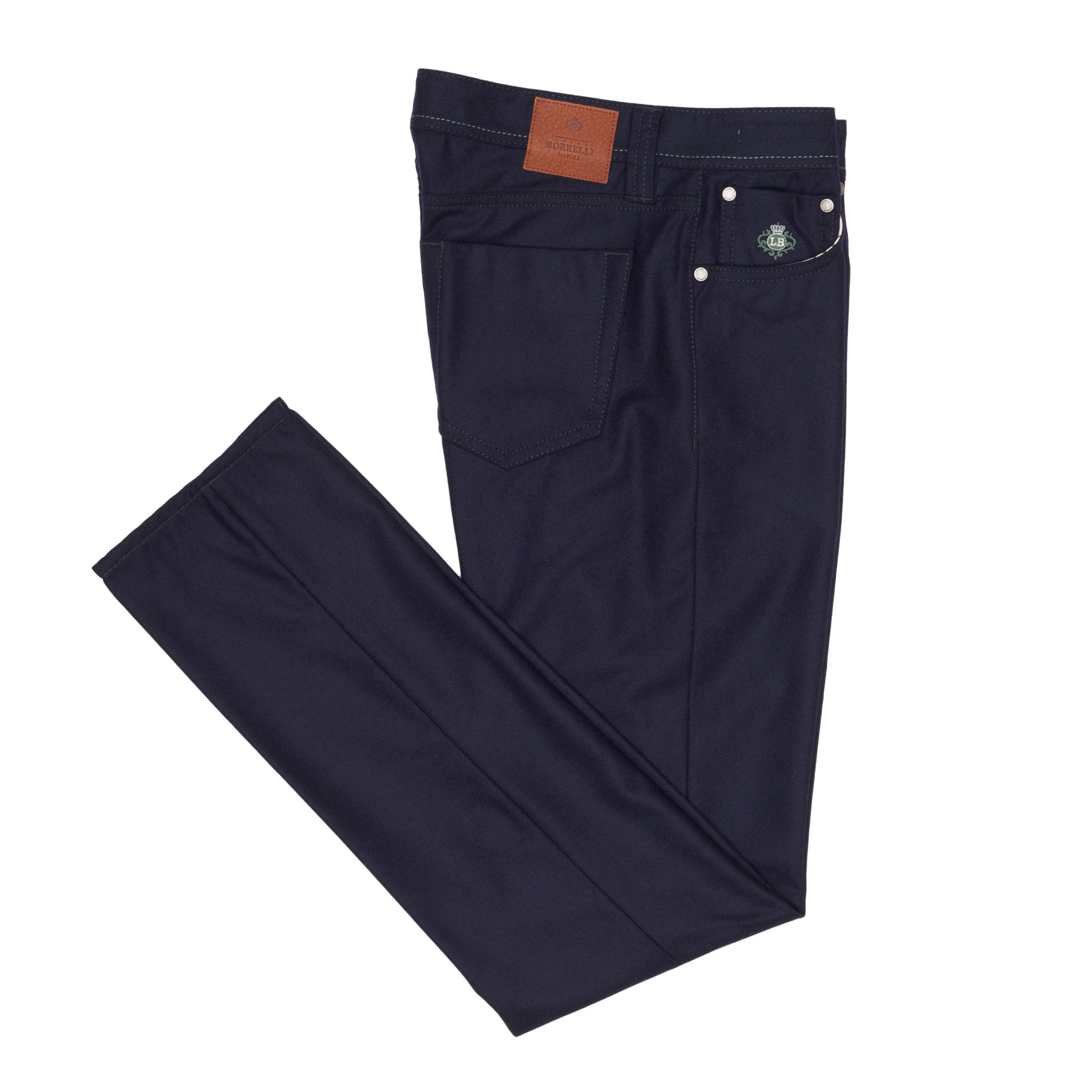 LUIGI BORRELLI Napoli "Caracciolo-LB" Navy Blue Wool Flannel Jeans Pants NEW LUIGI BORRELLI