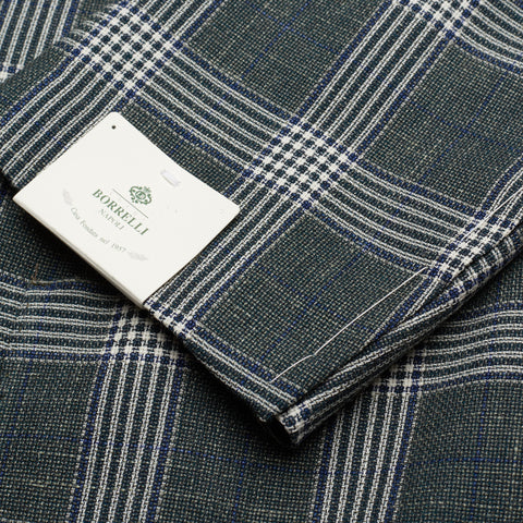 LUIGI BORRELLI Napoli "PROCIDA" Green Plaid Wool-Linen-Silk Jacket 52 NEW US 42