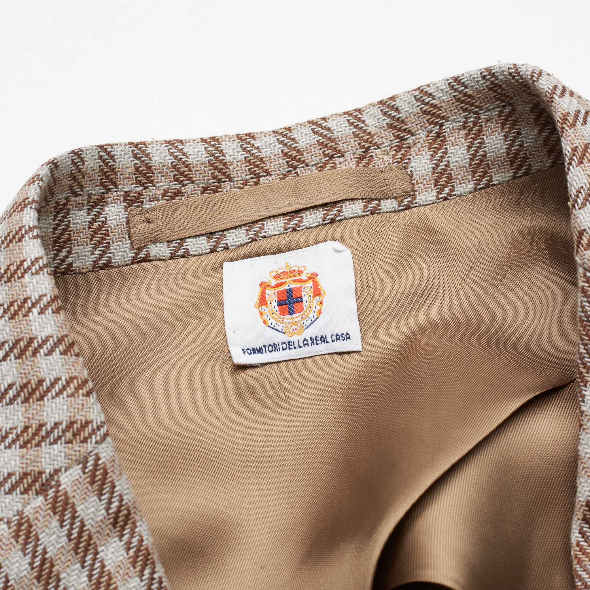 LUIGI BORRELLI "G-PROCIDA" Beige Checkered Wool-Silk Jacket EU 52 NEW US 42