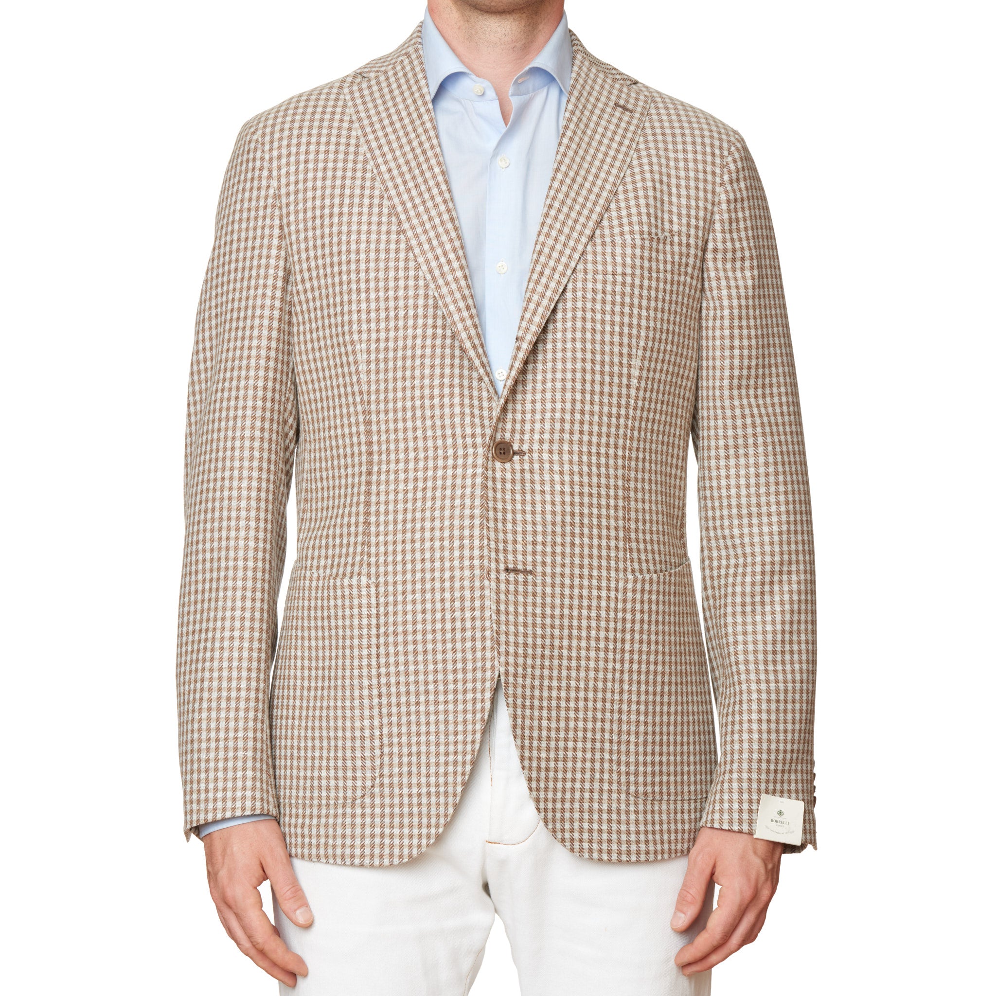 LUIGI BORRELLI "G-PROCIDA" Beige Checkered Wool-Silk Jacket EU 52 NEW US 42 LUIGI BORRELLI