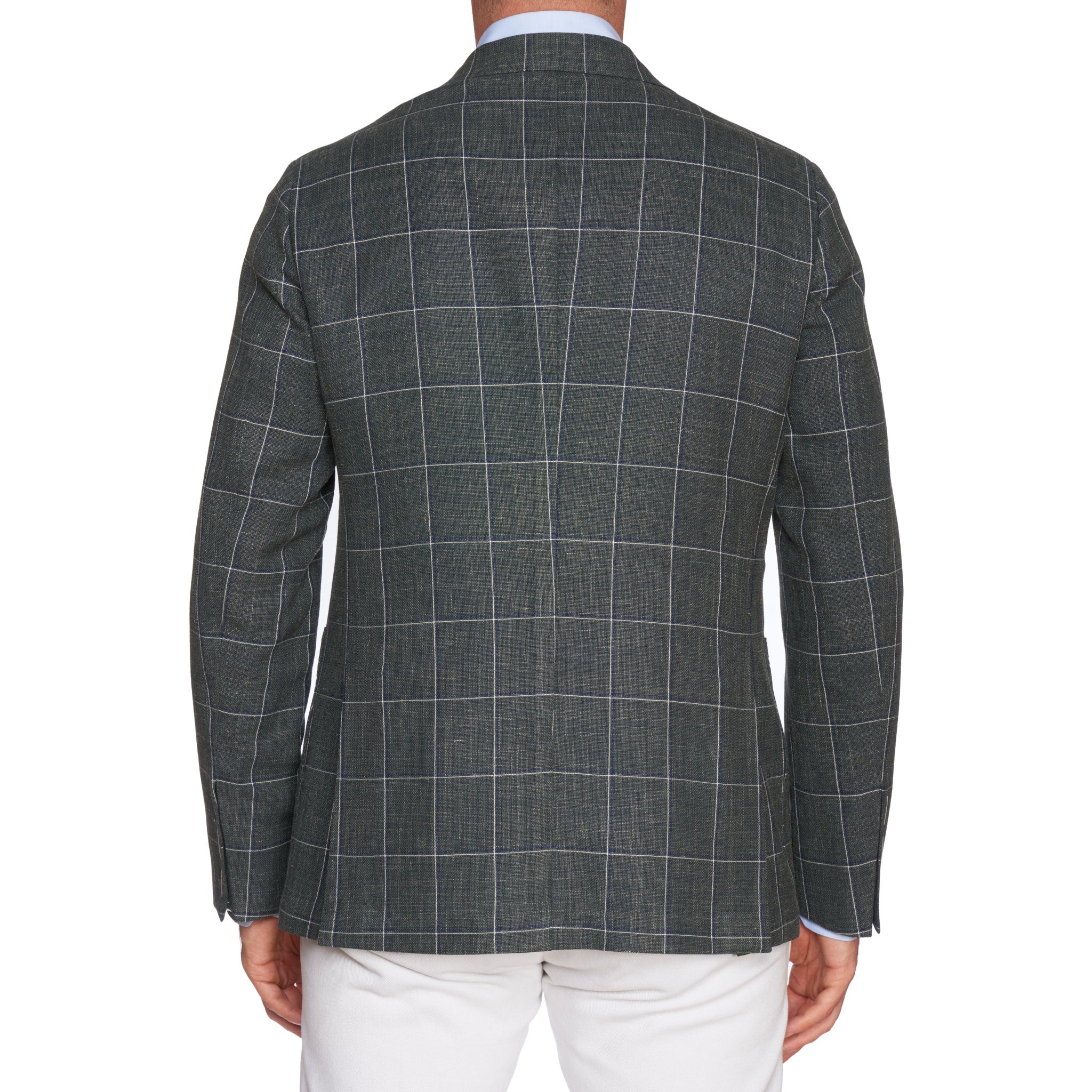 LUIGI BORRELLI "PROCIDA-I" Green Windowpane Wool-Linen-Silk Jacket 52 NEW US 42