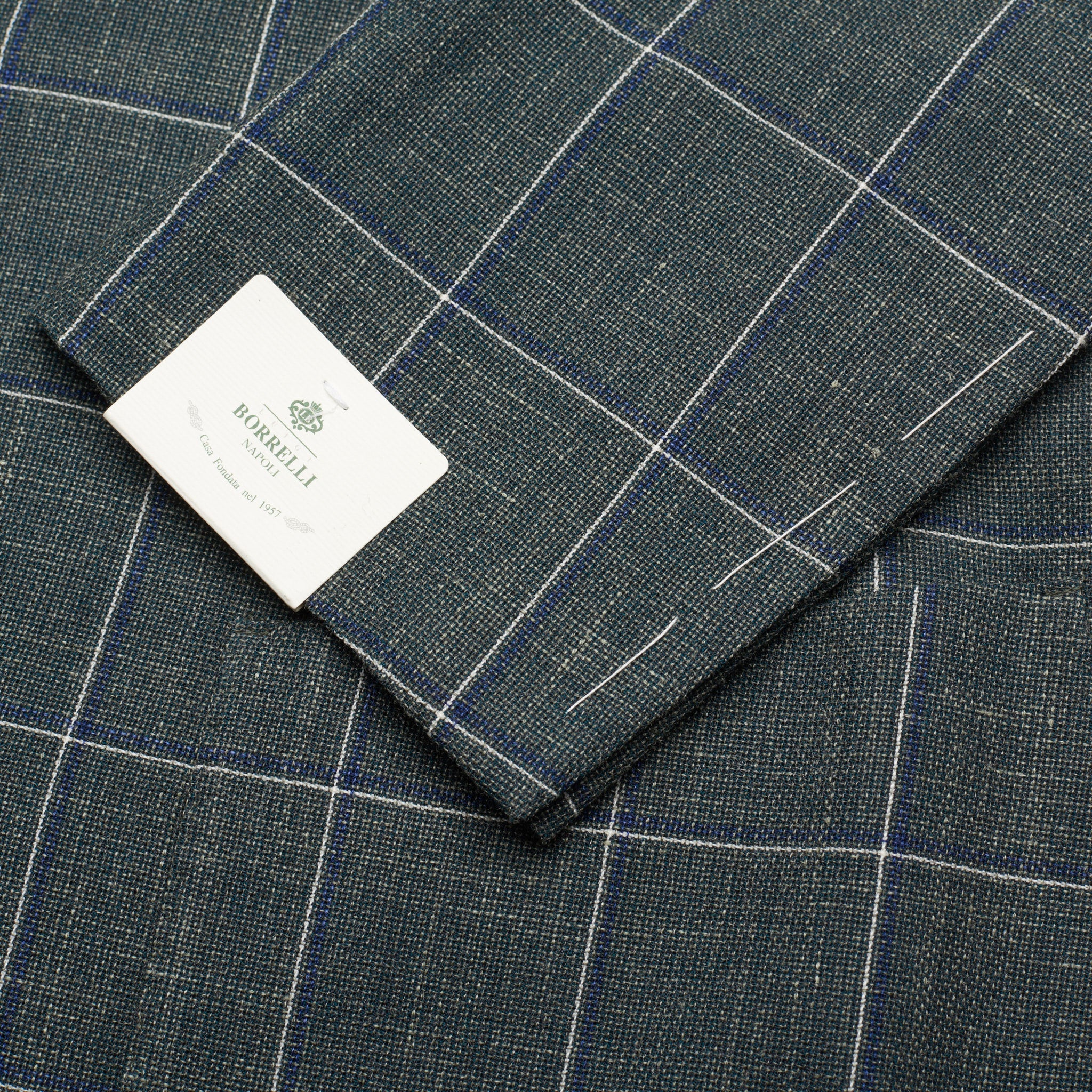 LUIGI BORRELLI "PROCIDA-I" Green Windowpane Wool-Linen-Silk Jacket 52 NEW US 42 LUIGI BORRELLI