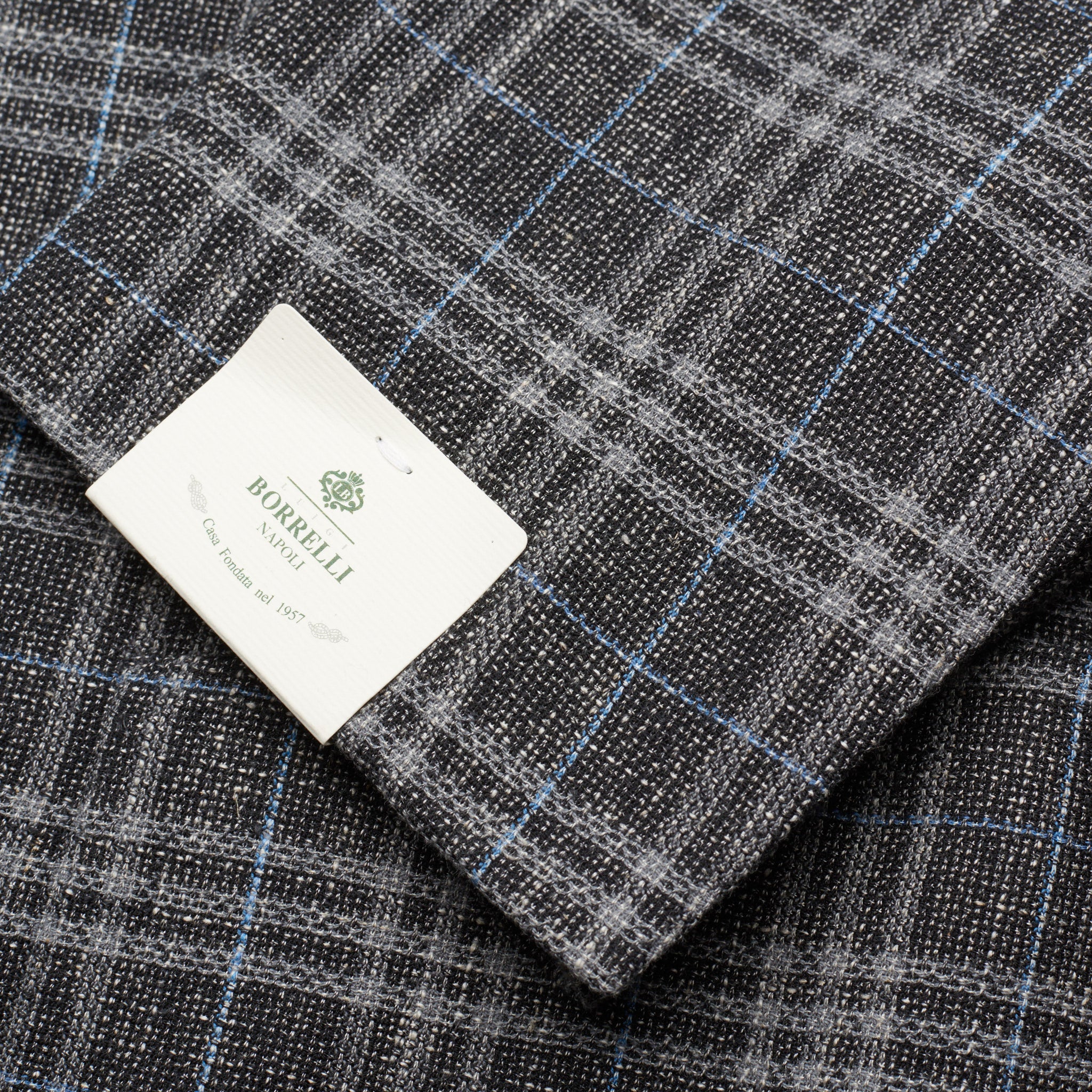 LUIGI BORRELLI "PROCIDA" Gray Plaid Wool-Cotton-Linen Jacket 56 NEW 46 Slim Fit LUIGI BORRELLI