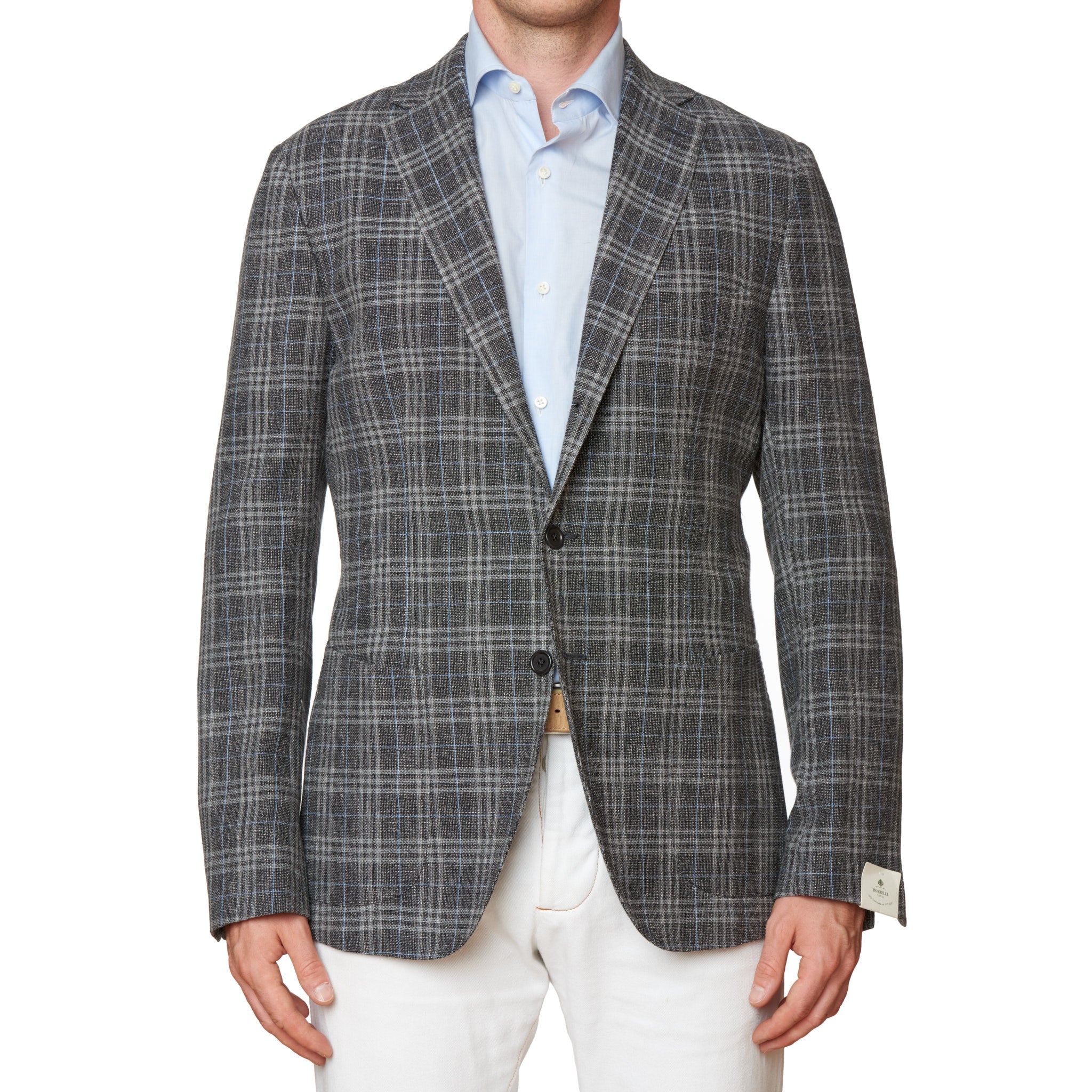 LUIGI BORRELLI "PROCIDA" Gray Plaid Wool-Cotton-Linen Jacket 56 NEW 46 Slim Fit LUIGI BORRELLI