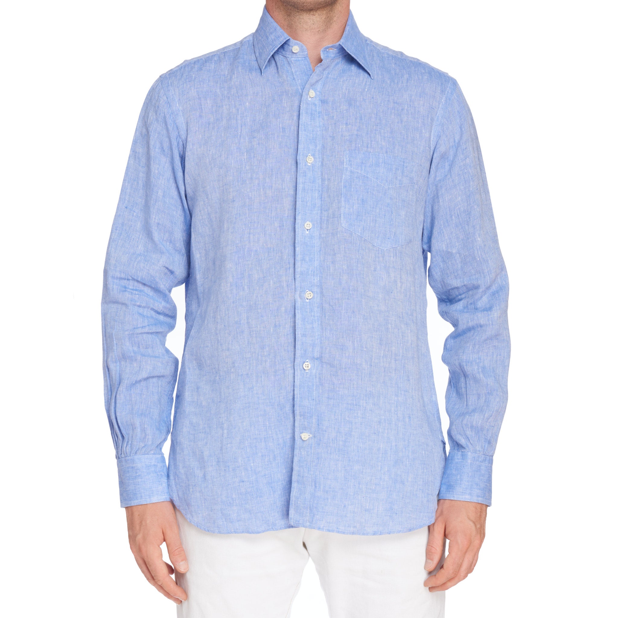 M.BARDELLI Milano Chambray Blue Linen 1 Pocket Casual Shirt NEW Size M