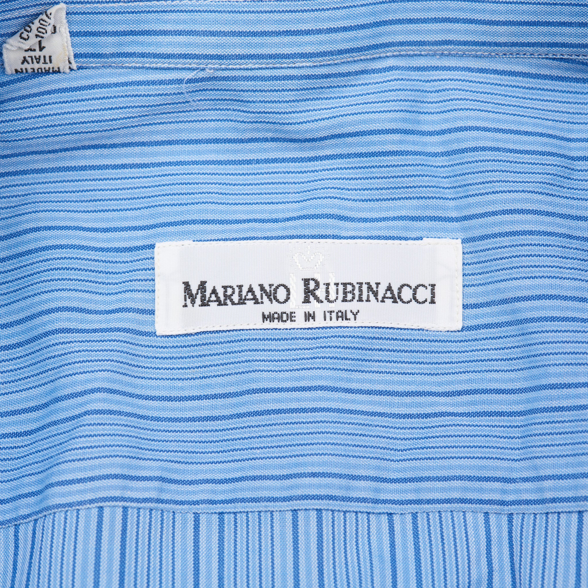MARIANO RUBINACCI Handmade Blue Striped Cotton Dress Shirt EU 43 US 17 RUBINACCI