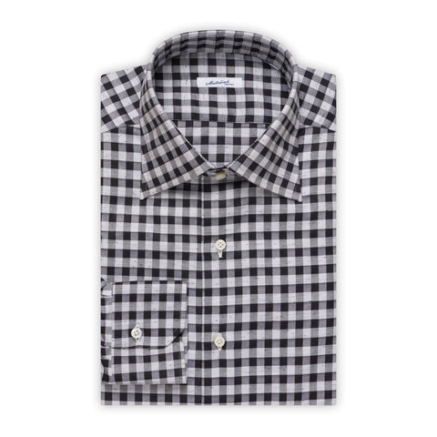MATTABISCH by Kiton Handmade Black-White Checkered Shirt 40 NEW 15.75 Slim