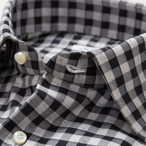 MATTABISCH by Kiton Handmade Black-White Checkered Shirt 40 NEW 15.75 Slim