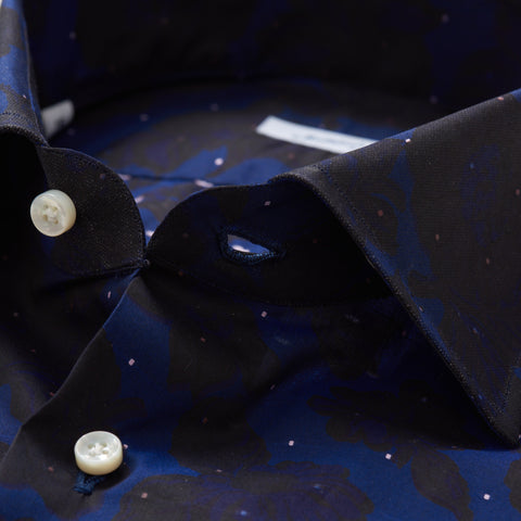 MATTABISCH by Kiton Handmade Navy Blue Floral Jacquard Dot Dress Shirt NEW
