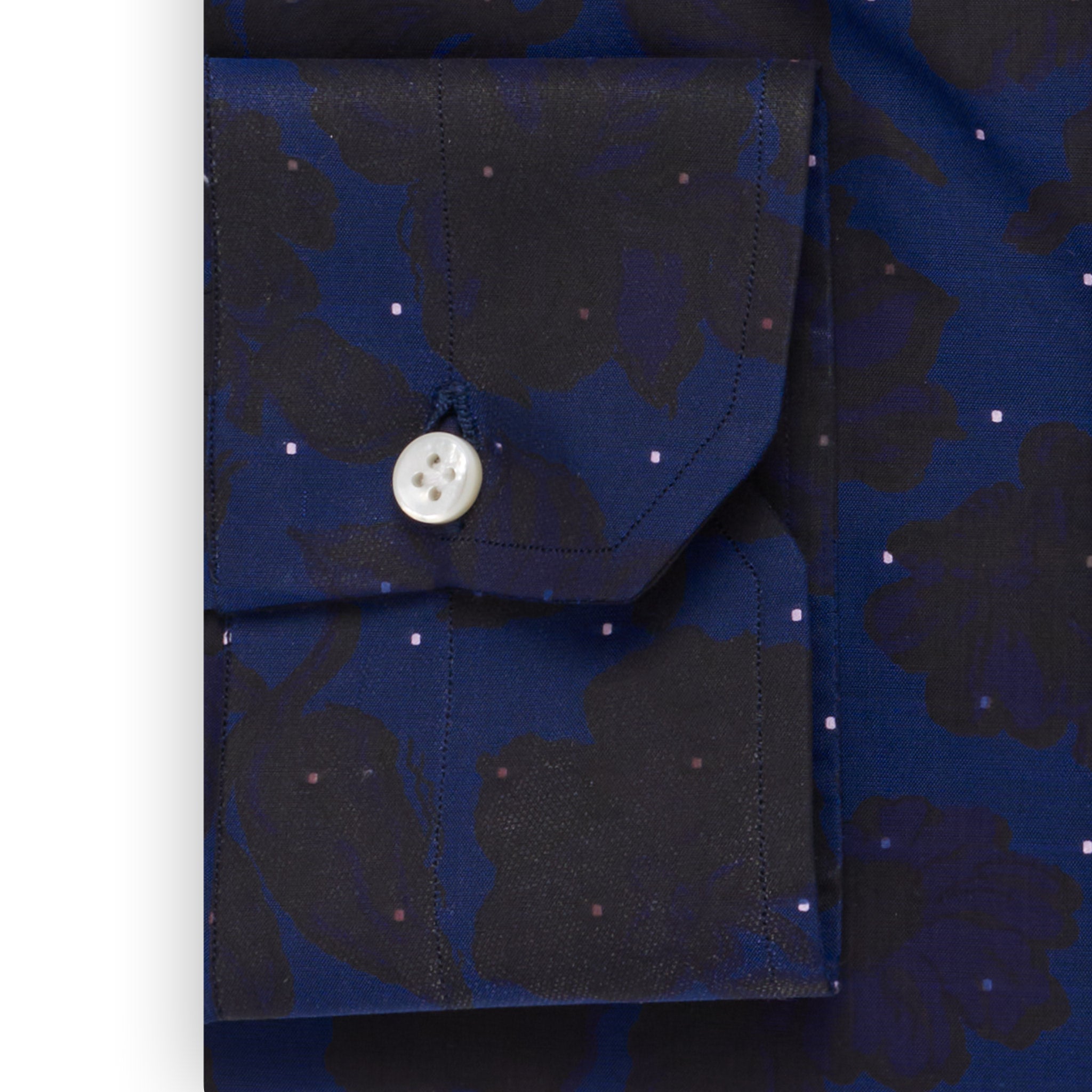 MATTABISCH by Kiton Handmade Navy Blue Floral Jacquard Dot Dress Shirt NEW
