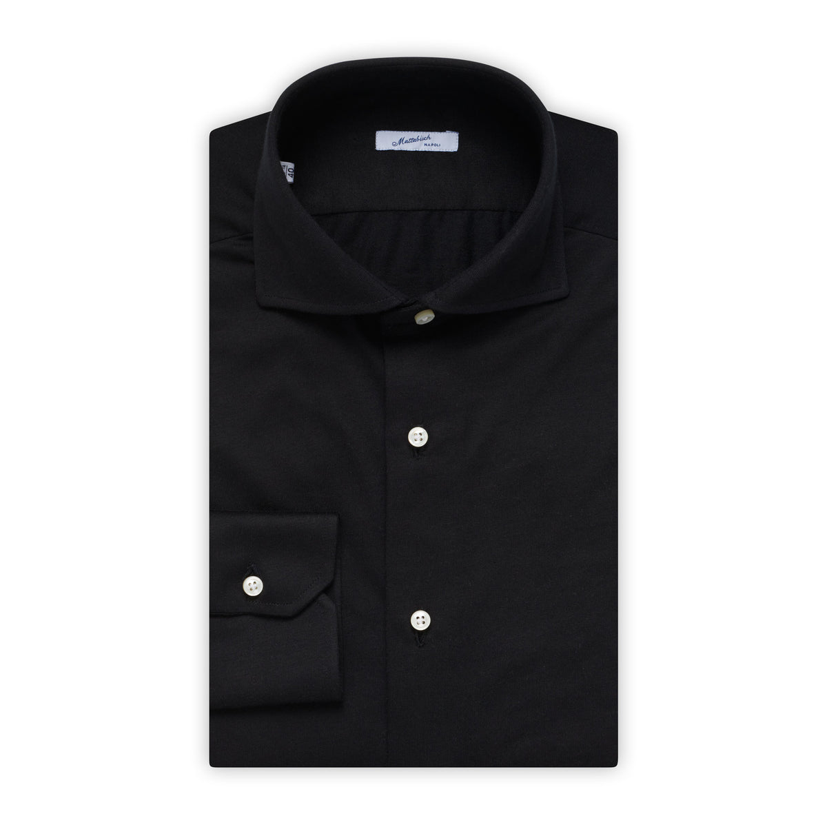 MATTABISCH by Kiton Handmade Solid Black Jersey Shirt EU 40 NEW US 15.75 Slim
