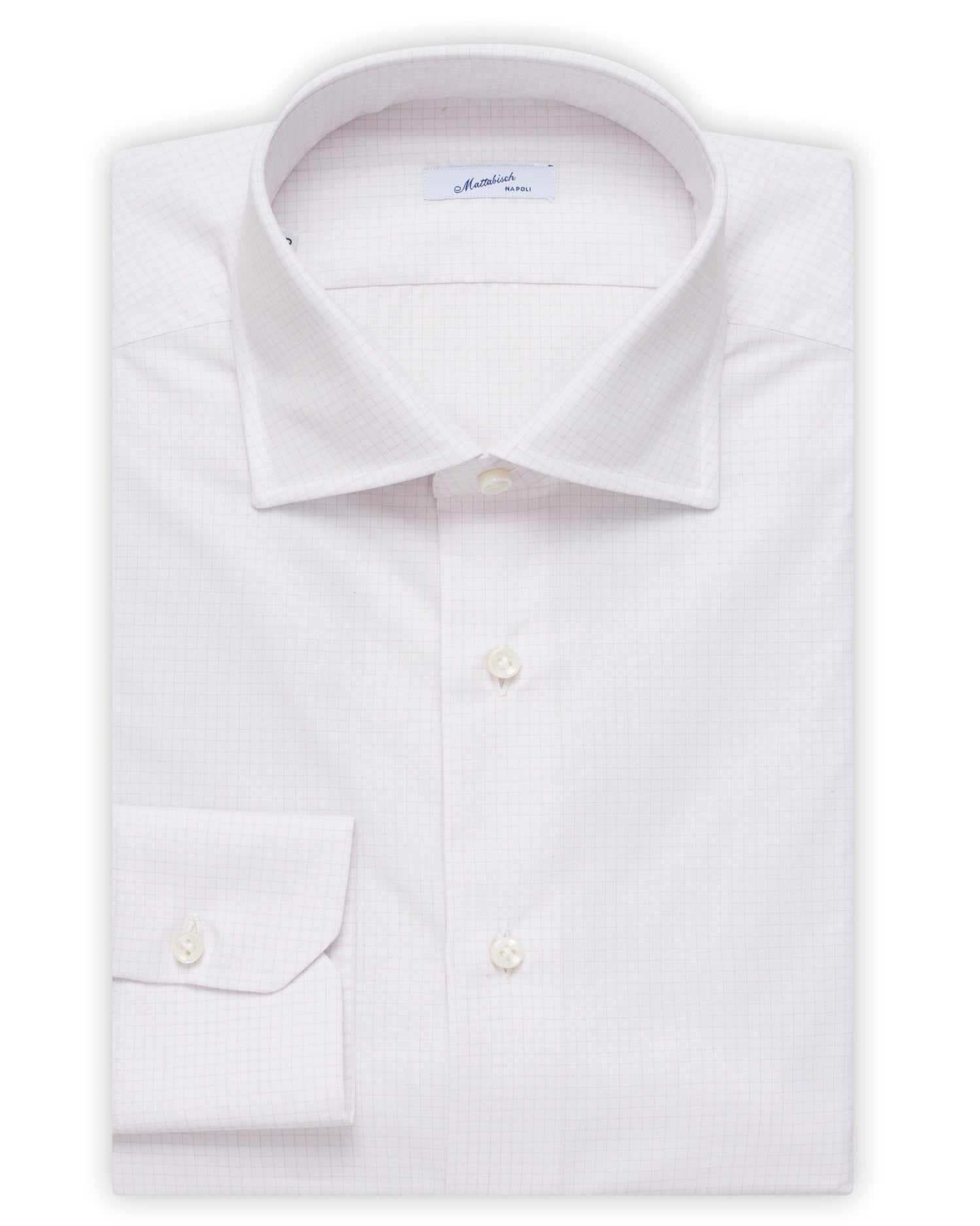 MATTABISCH by Kiton Handmade White Beige Checkered Dress Shirt NEW MATTABISCH