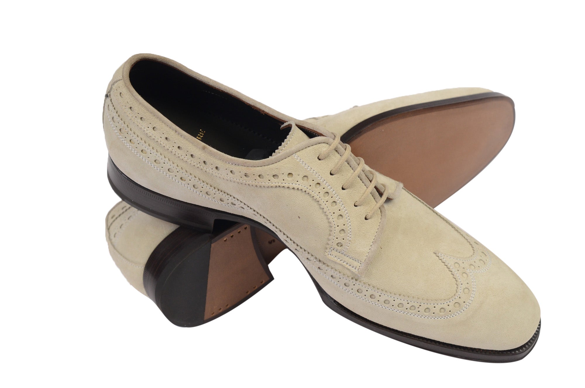 MAX VERRE Napoli Tan Beige Brogue Wingtip Suede Shoes 6.5 NEW US 7.5 8 MAX VERRE