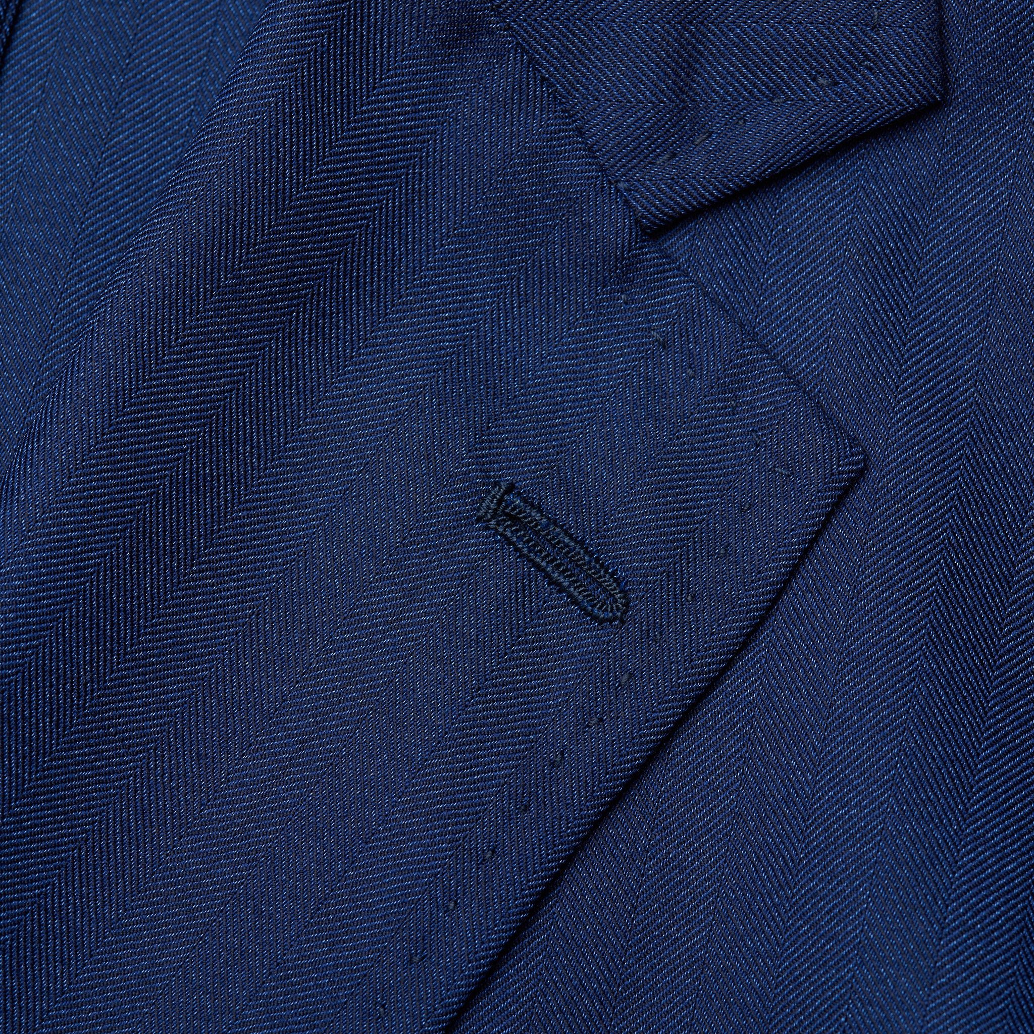 MICHELE NEGRI "Brillante" Blue Herringbone Wool-Silk Unconstructed Jacket 48/38 MICHELE NEGRI