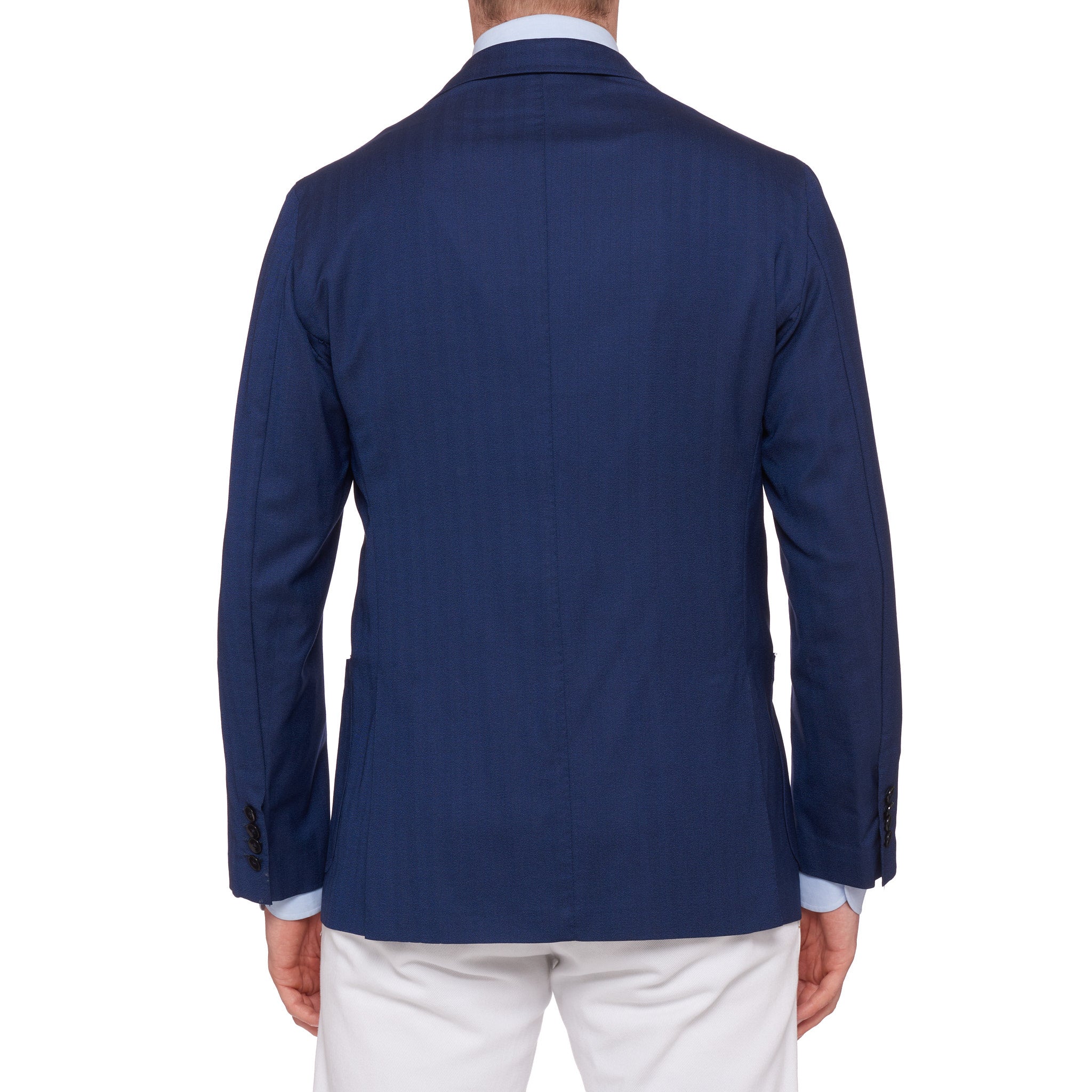 MICHELE NEGRI "Brillante" Blue Herringbone Wool-Silk Unconstructed Jacket 48/38 MICHELE NEGRI