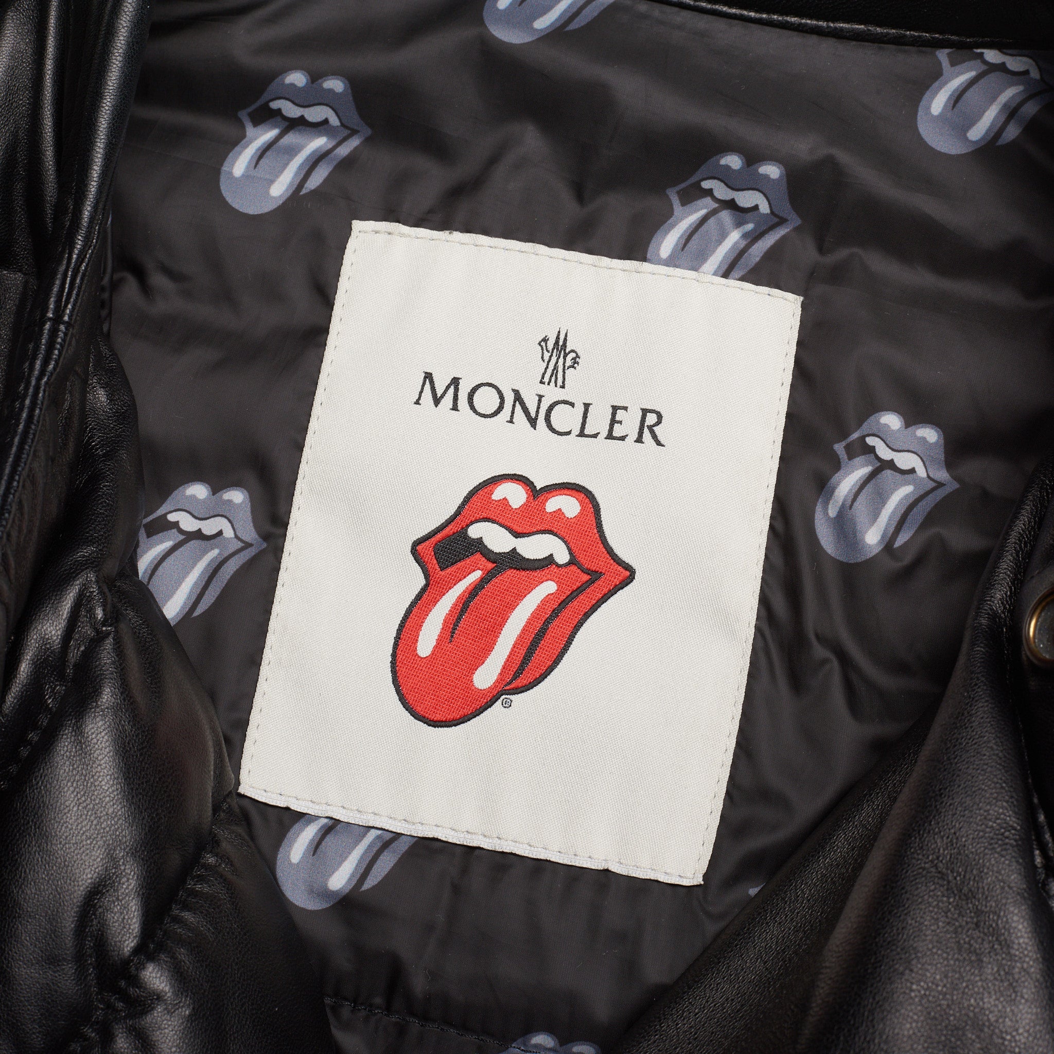 MONCLER x The Rolling Stones Capsule Collection Leather Biker Jacket Size 2 / M MONCLER