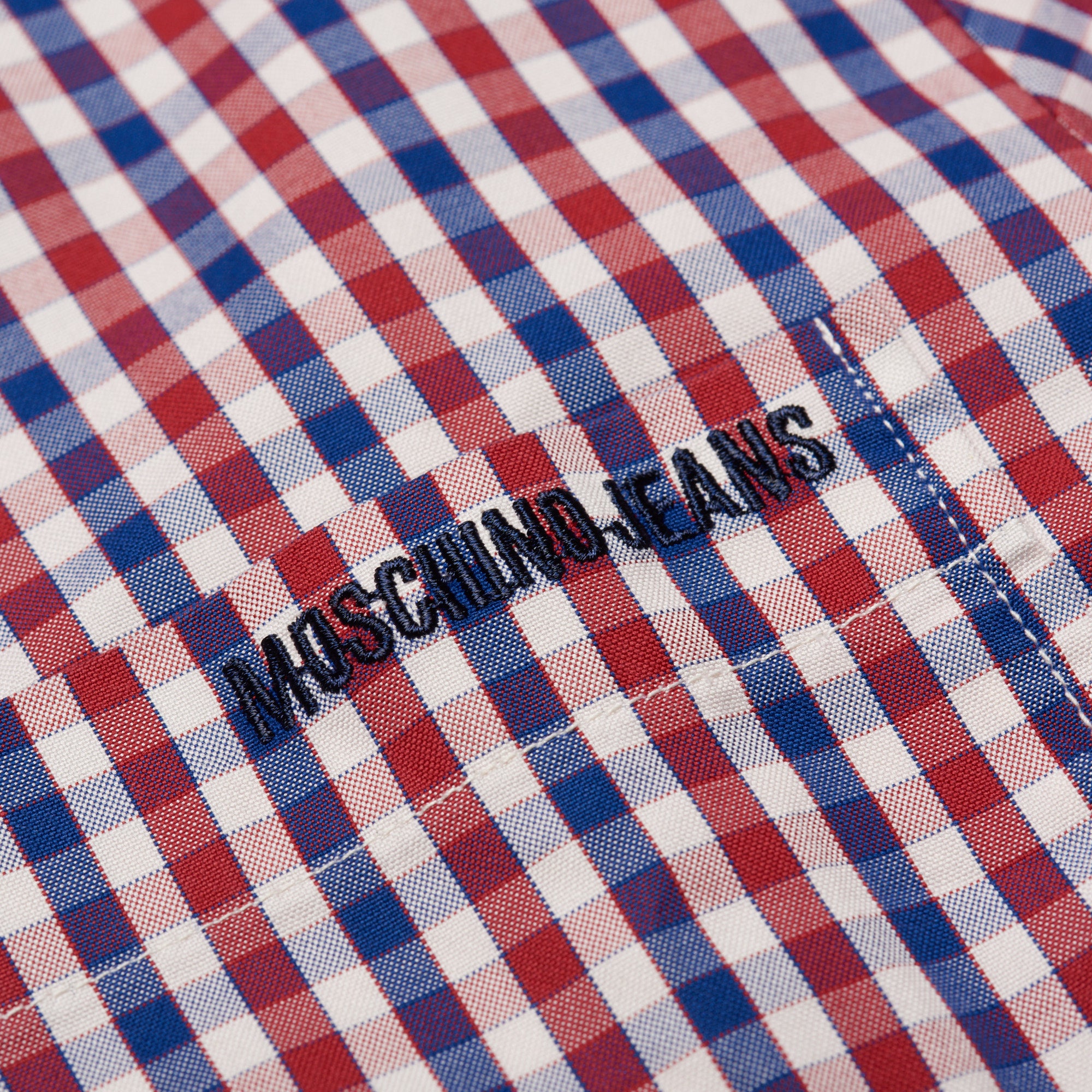 MOSCHINO Jeans Red-Blue Gingham Check Cotton Slim Fit Casual Shirt US M