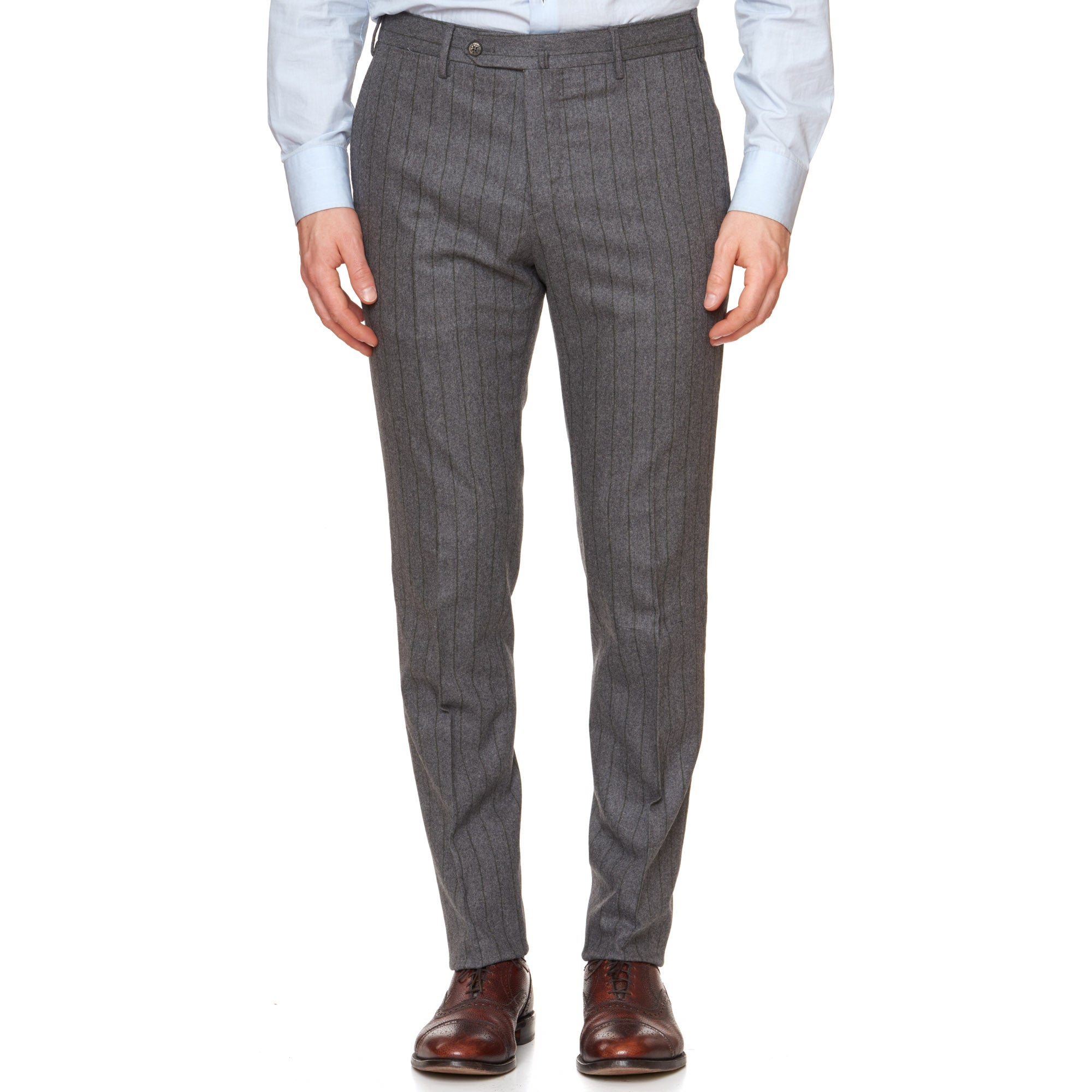 PT01 PANTALONI TORINO "Jacques" Gray Striped Flannel Wool Pants NEW Slim