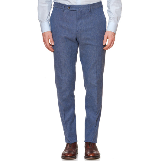 PT01 PANTALONI TORINO "Joseph" Blue Denim Flannel Twill Cotton Flat Front Pants