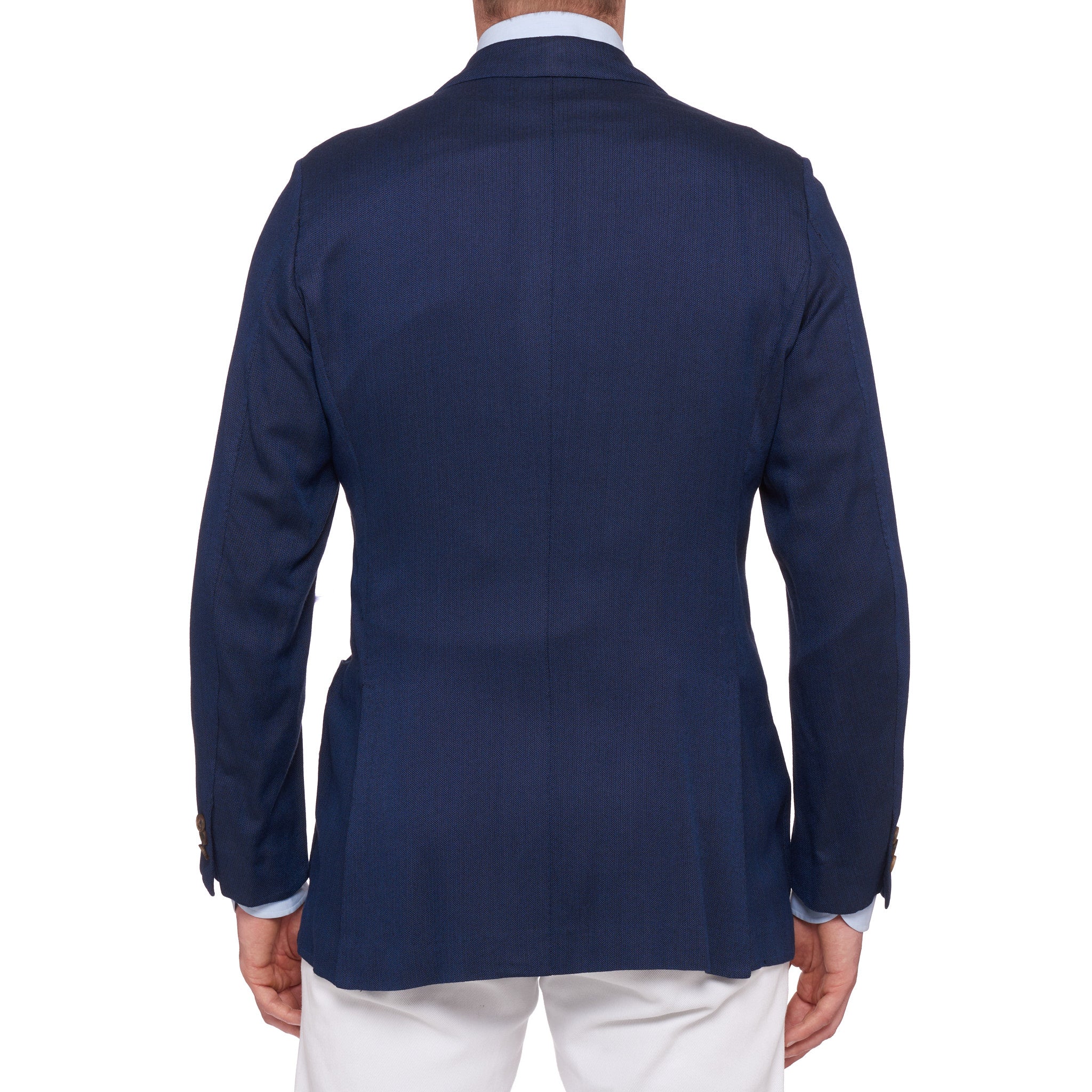 RUBINACCI LH Bespoke Blue Herringbone Wool Silk Cashmere Jacket EU 50 US 40