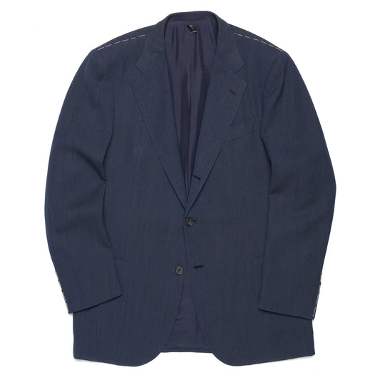 RUBINACCI LH Handmade Navy Blue Wool-Mohair Hopsack Blazer Jacket 52 NEW US 42