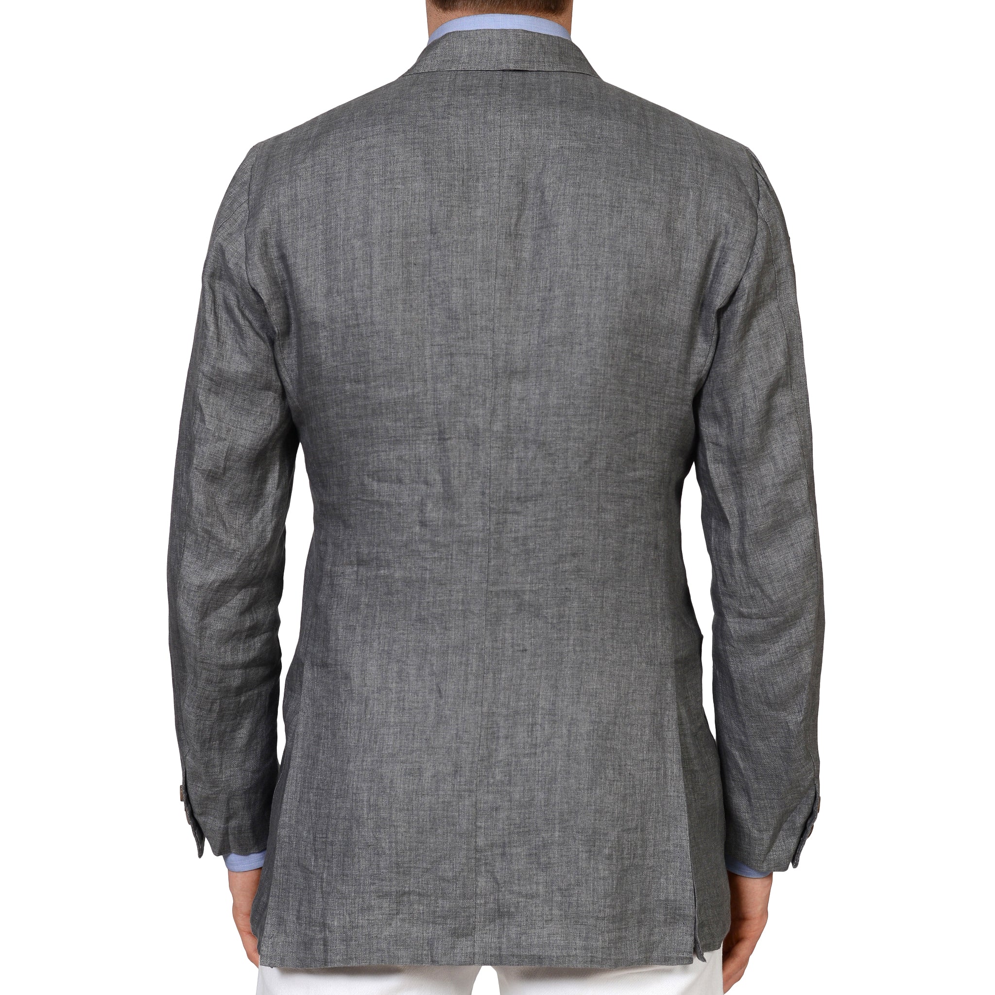 RUBINACCI Bespoke Gray Herringbone Linen Silk DB Blazer Jacket EU 50 US 38 40