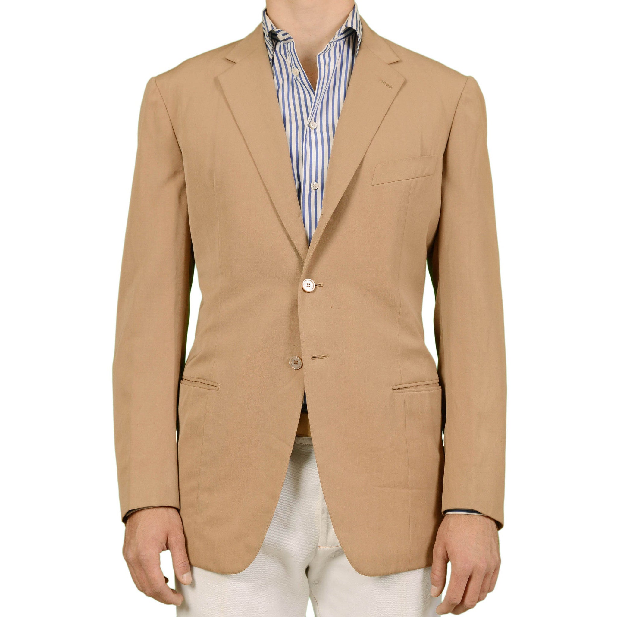 RUBINACCI LH Hand Made Bespoke Tan Cotton Blazer Jacket EU 54 US 44 Long