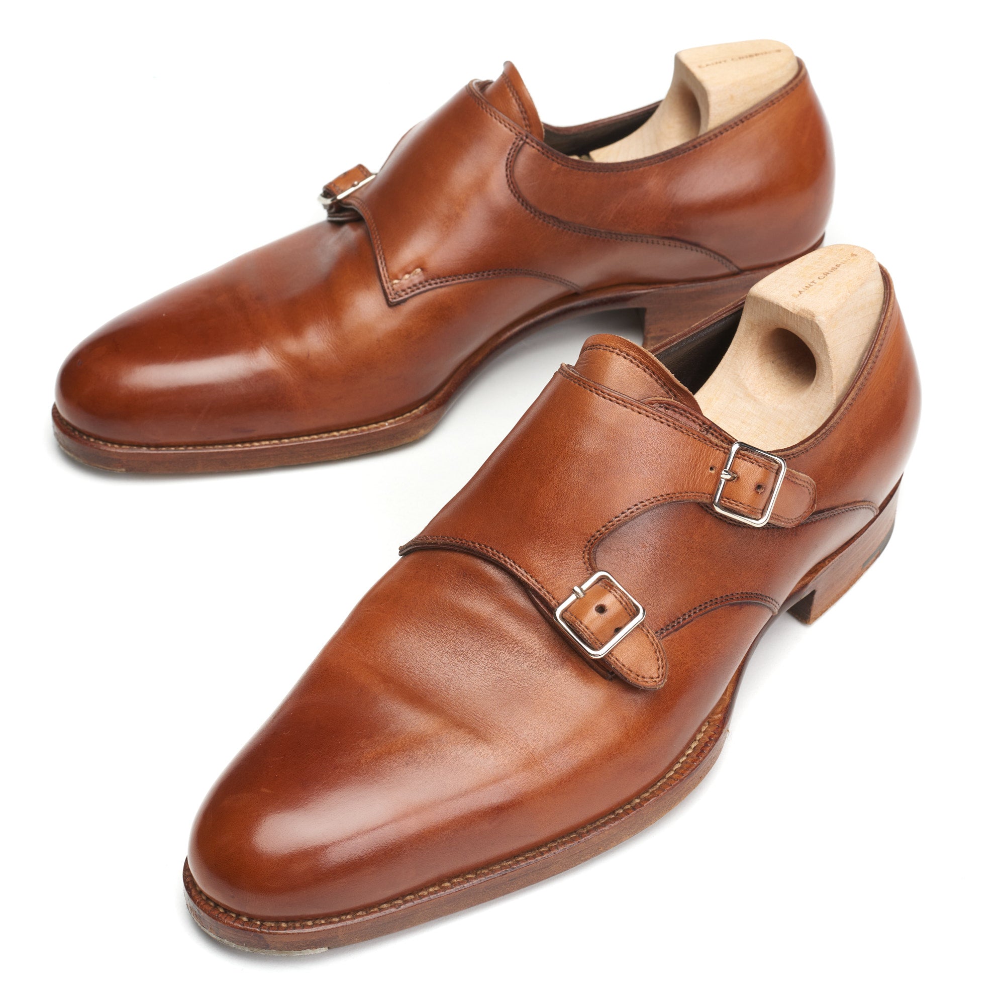 SAINT CRISPIN'S MOD 505 Brown Leather Double Monk Dress Shoes 6.5E US 7 Trees SAINT CRISPIN'S