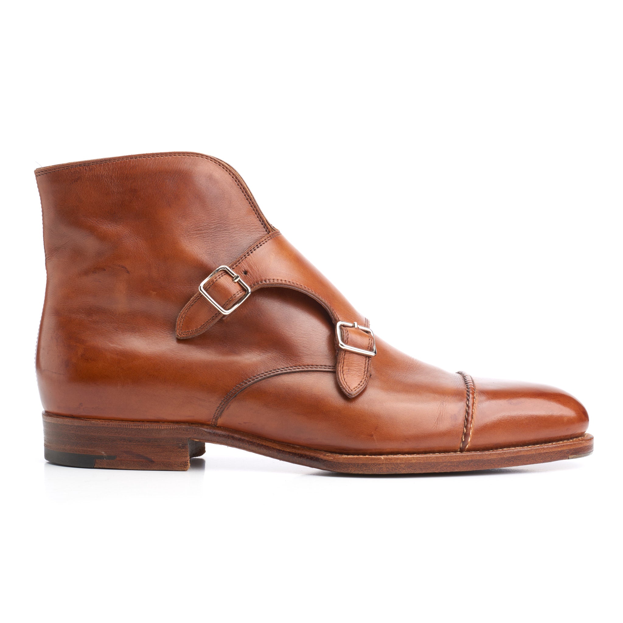 SAINT CRISPIN'S MOD 541 Cognac Leather Double Monk Boots Shoes 6.5E US 7 Trees SAINT CRISPIN'S