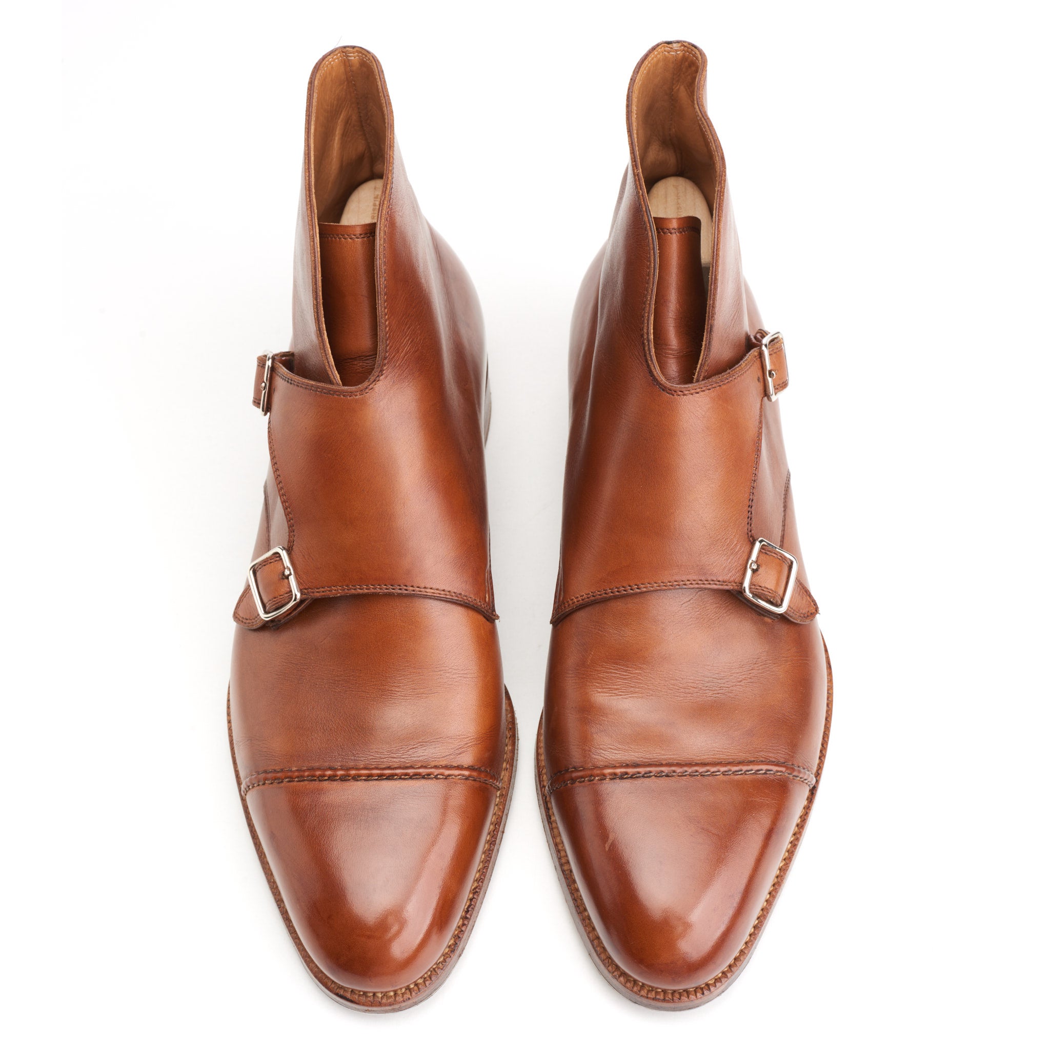 SAINT CRISPIN'S MOD 541 Cognac Leather Double Monk Boots Shoes 6.5E US 7 Trees SAINT CRISPIN'S