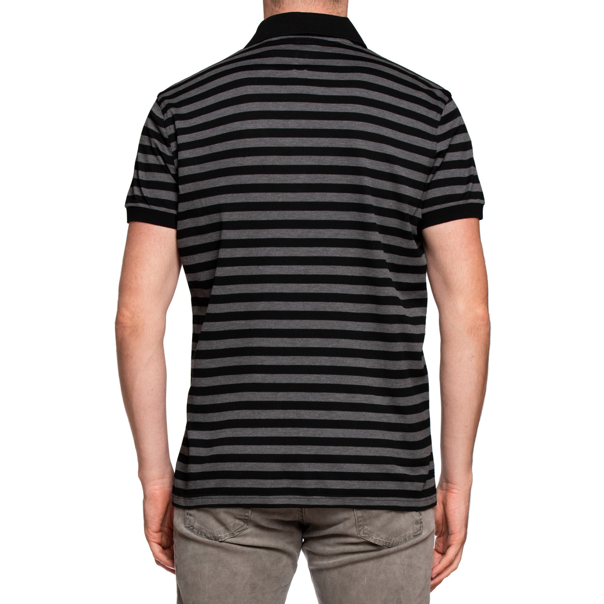 SAINT LAURENT PARIS Black-Gray Striped Pique Cotton Polo Shirt NEW XL Slim Fit SAINT LAURENT PARIS