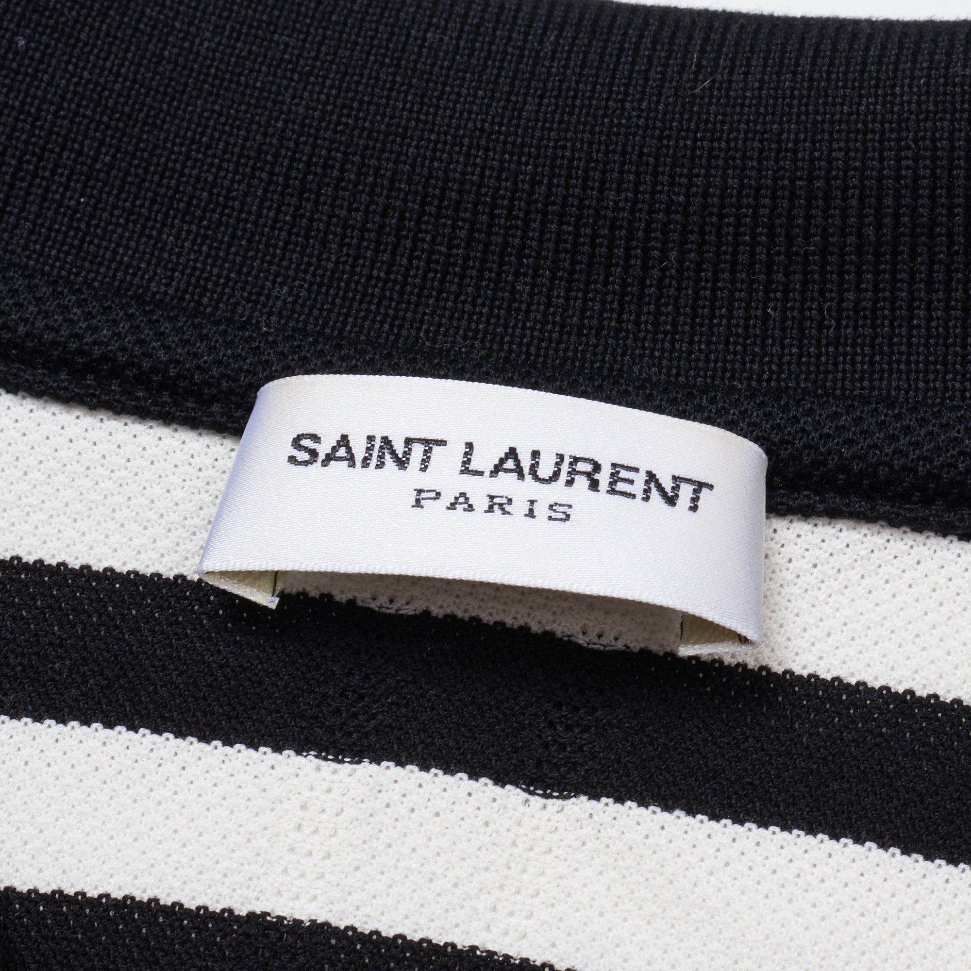 SAINT LAURENT PARIS Black-White Striped Pique Cotton Polo Shirt XL