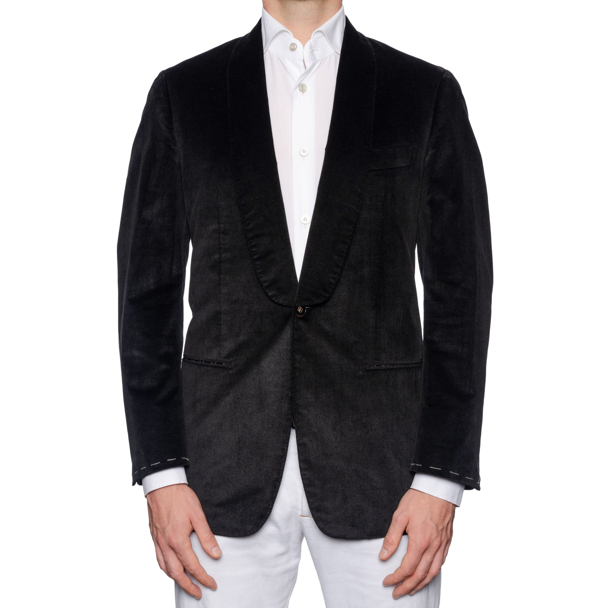 SARTORIA CASTANGIA Black Cotton Velvet Shawl Collar Jacket Silk Lining