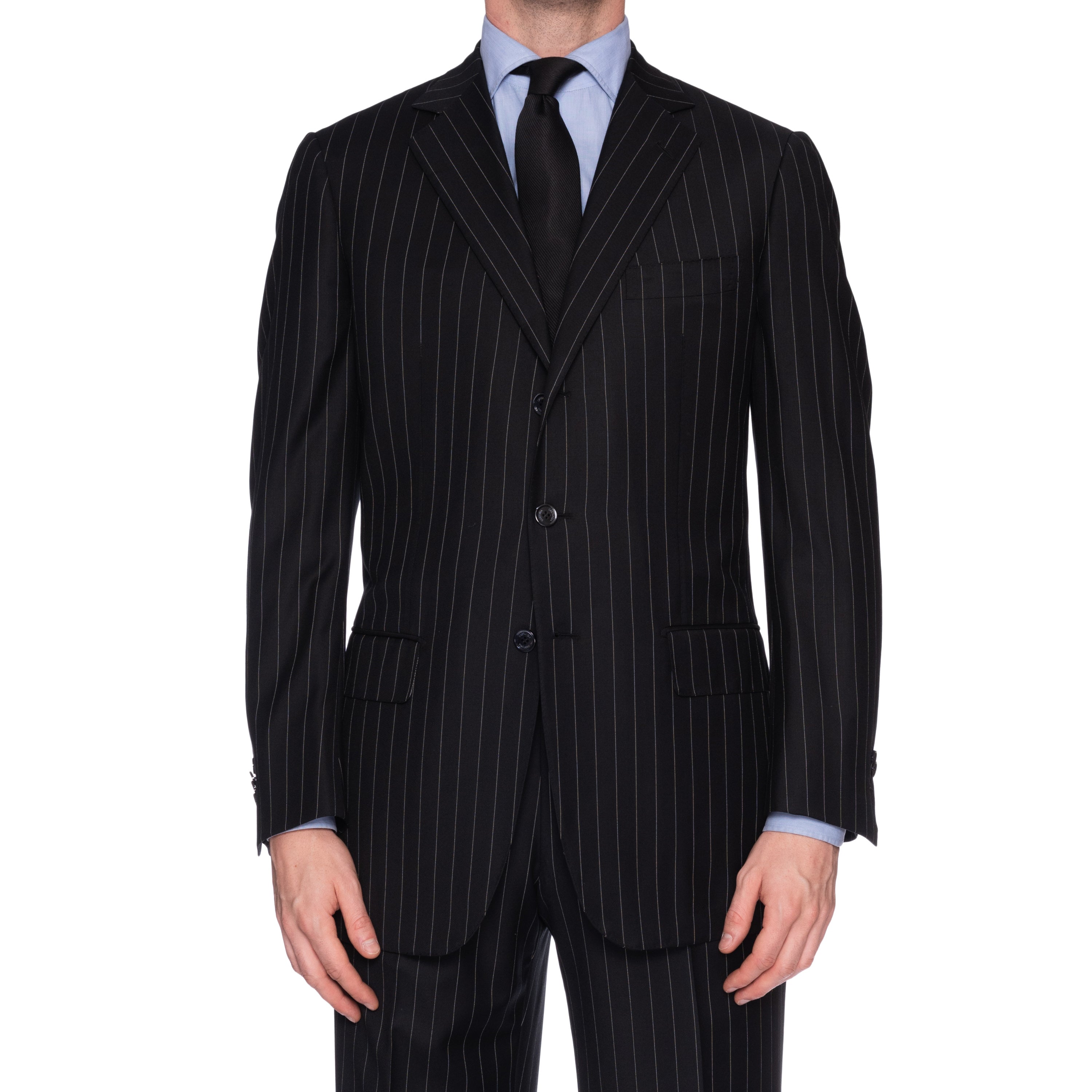 SARTORIA CASTANGIA Black Pin Striped Wool Super 150's Suit EU 52 NEW US 42 CASTANGIA