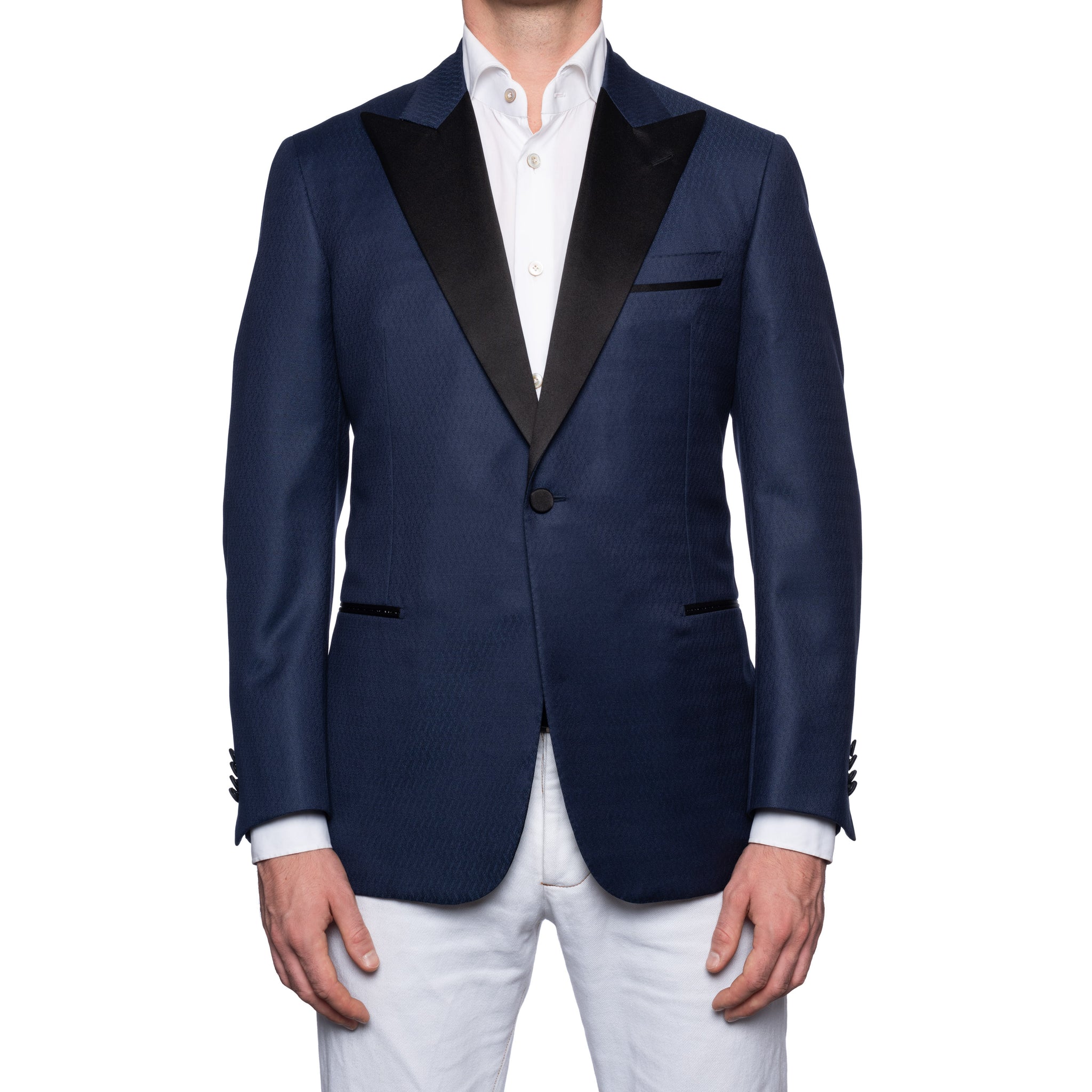 SARTORIA CASTANGIA Blue Geometric Wool Dinner Jacket with Silk Lining