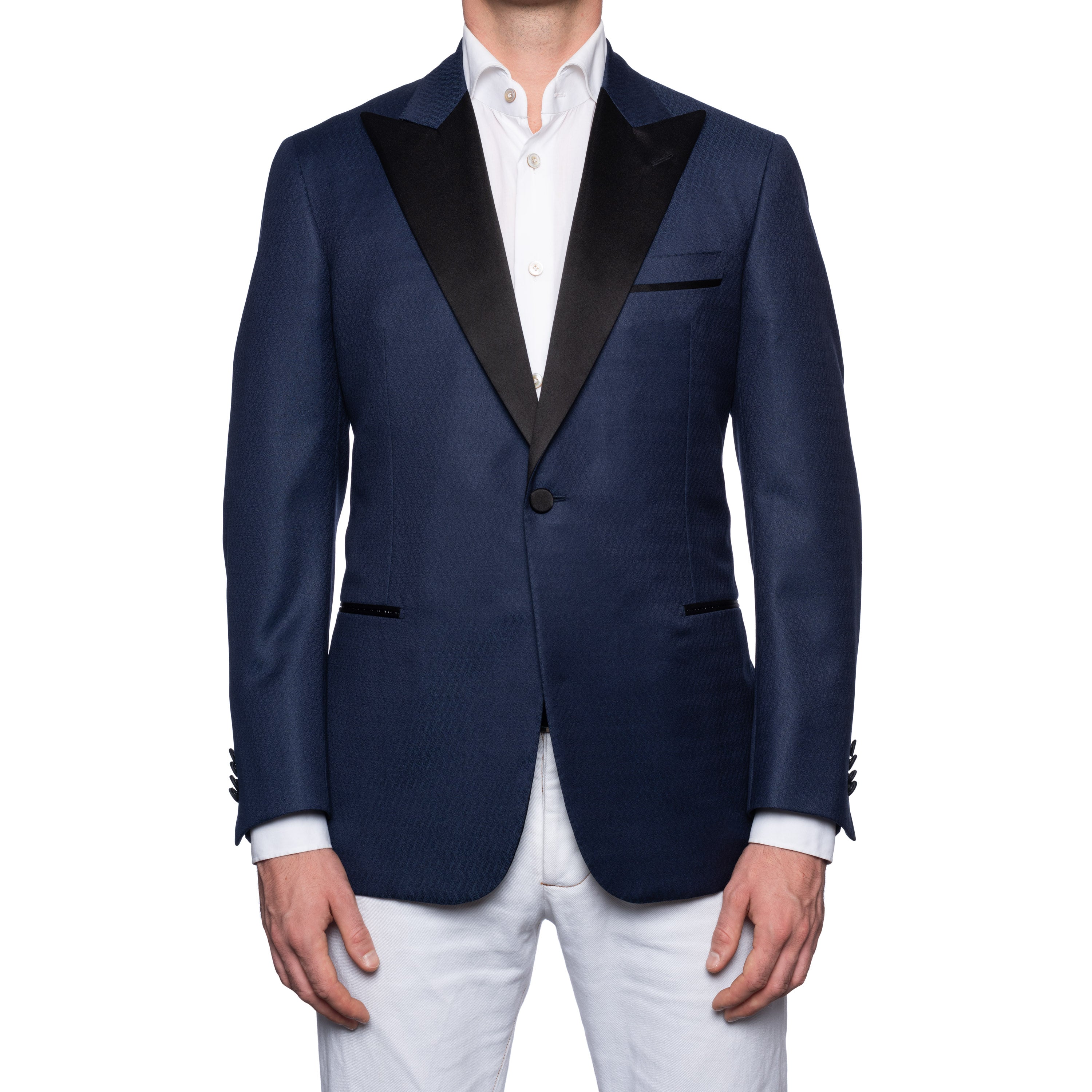 SARTORIA CASTANGIA Blue Geometric Wool Dinner Jacket with Silk Lining 50 NEW 40
