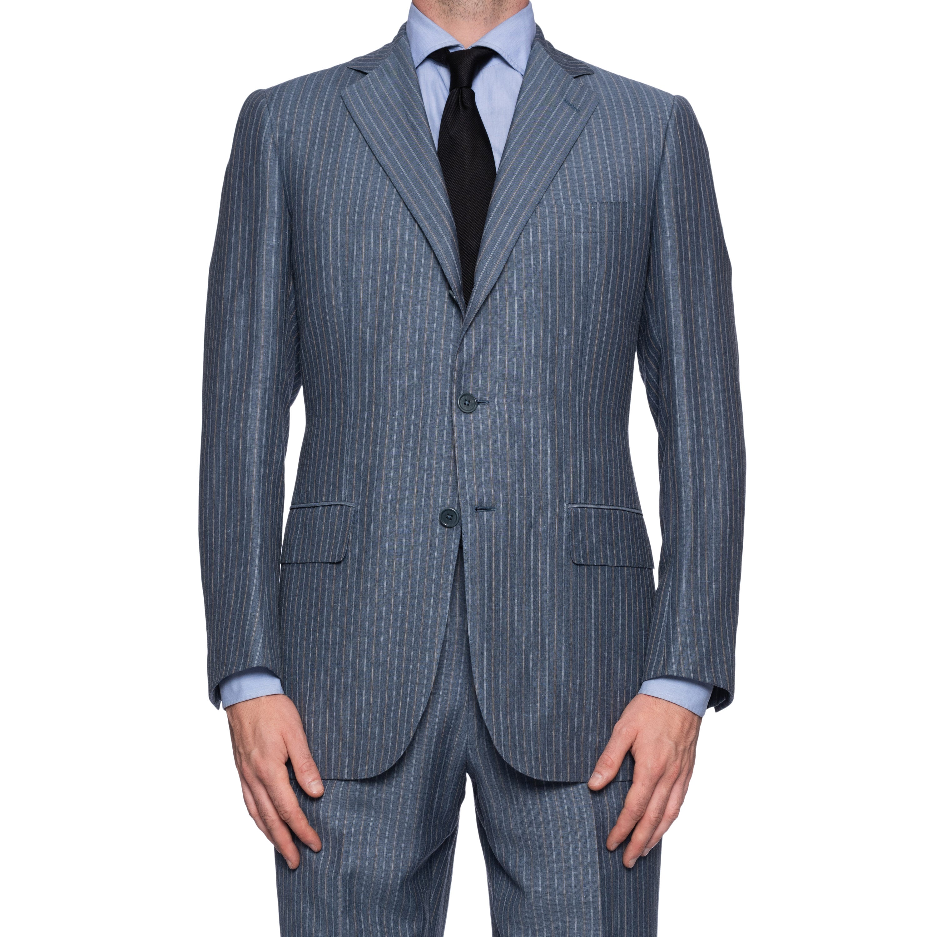 SARTORIA CASTANGIA HandMade Steel Blue Striped Wool-Linen Suit NEW CASTANGIA