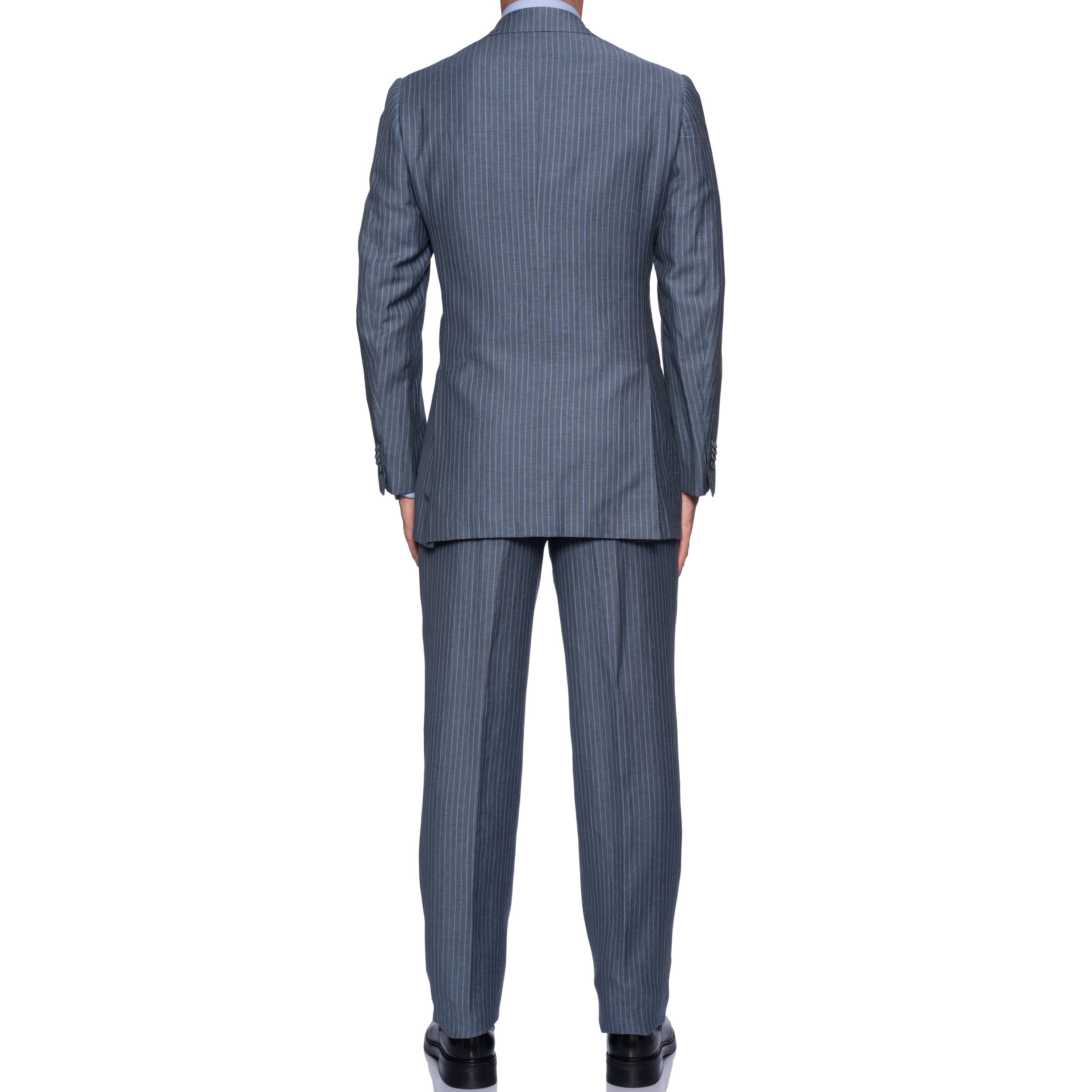 SARTORIA CASTANGIA HandMade Steel Blue Striped Wool-Linen Suit NEW CASTANGIA