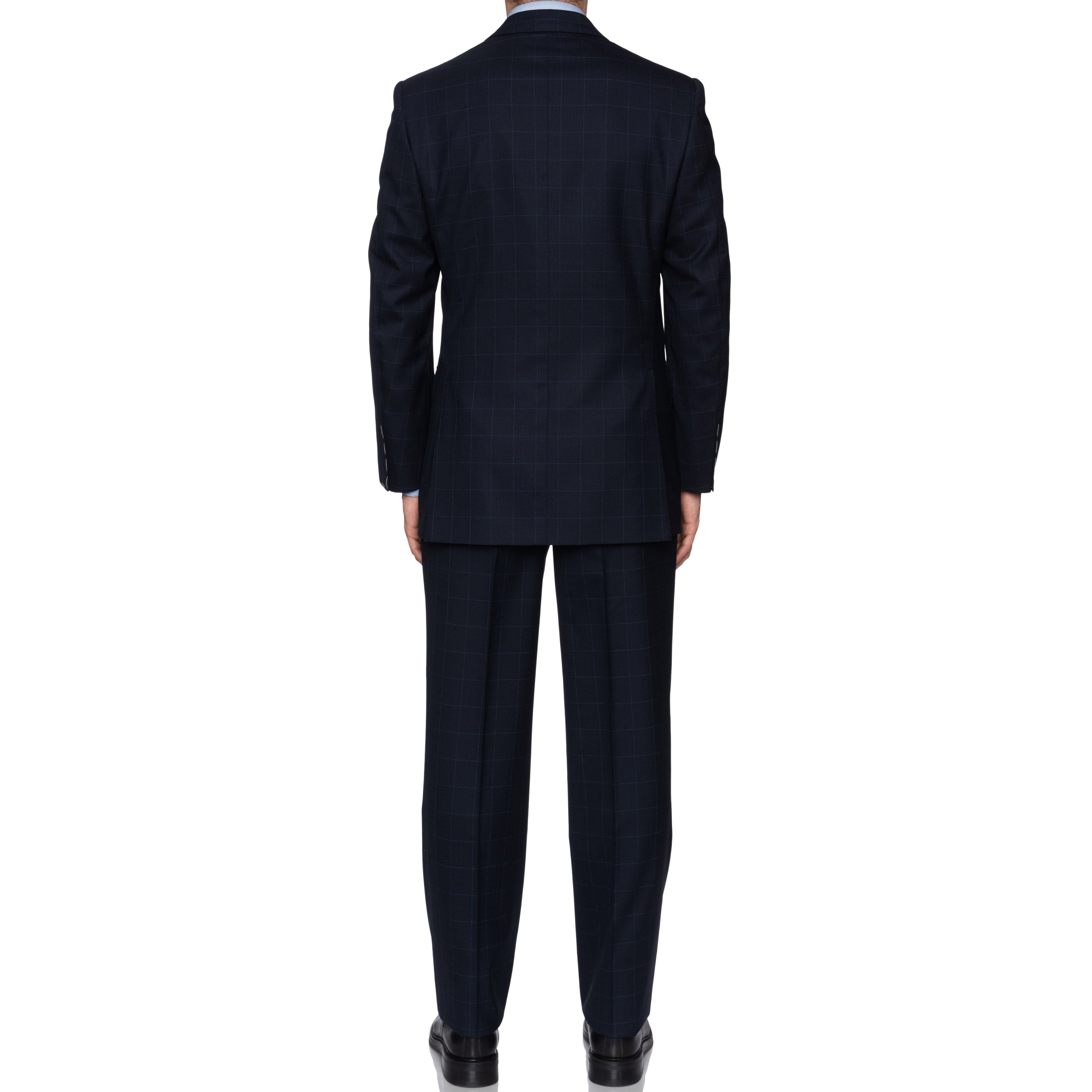 SARTORIA CASTANGIA Navy Blue Plaid Wool Super 100's Suit EU 50 NEW US 40