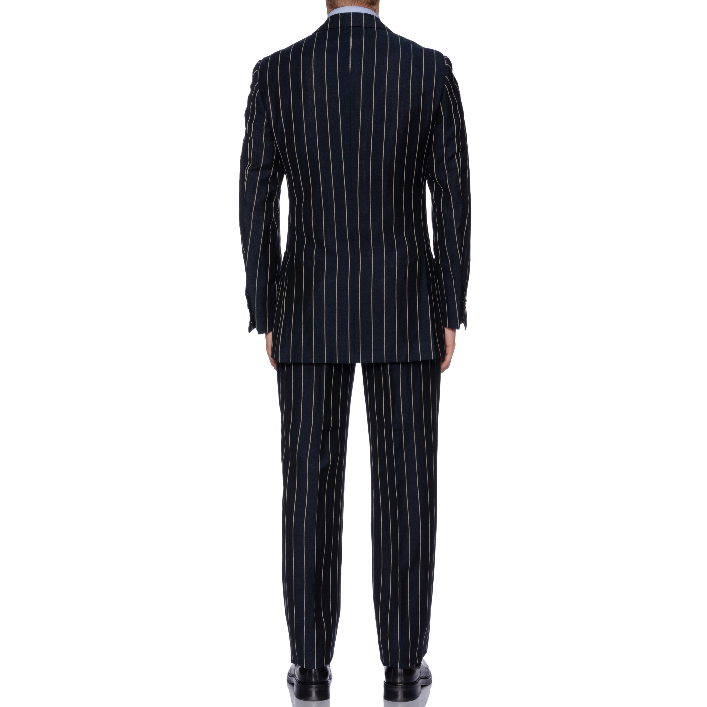 SARTORIA CASTANGIA Navy Blue Striped Wool-Linen Suit EU 48 NEW US 38 Long Fit