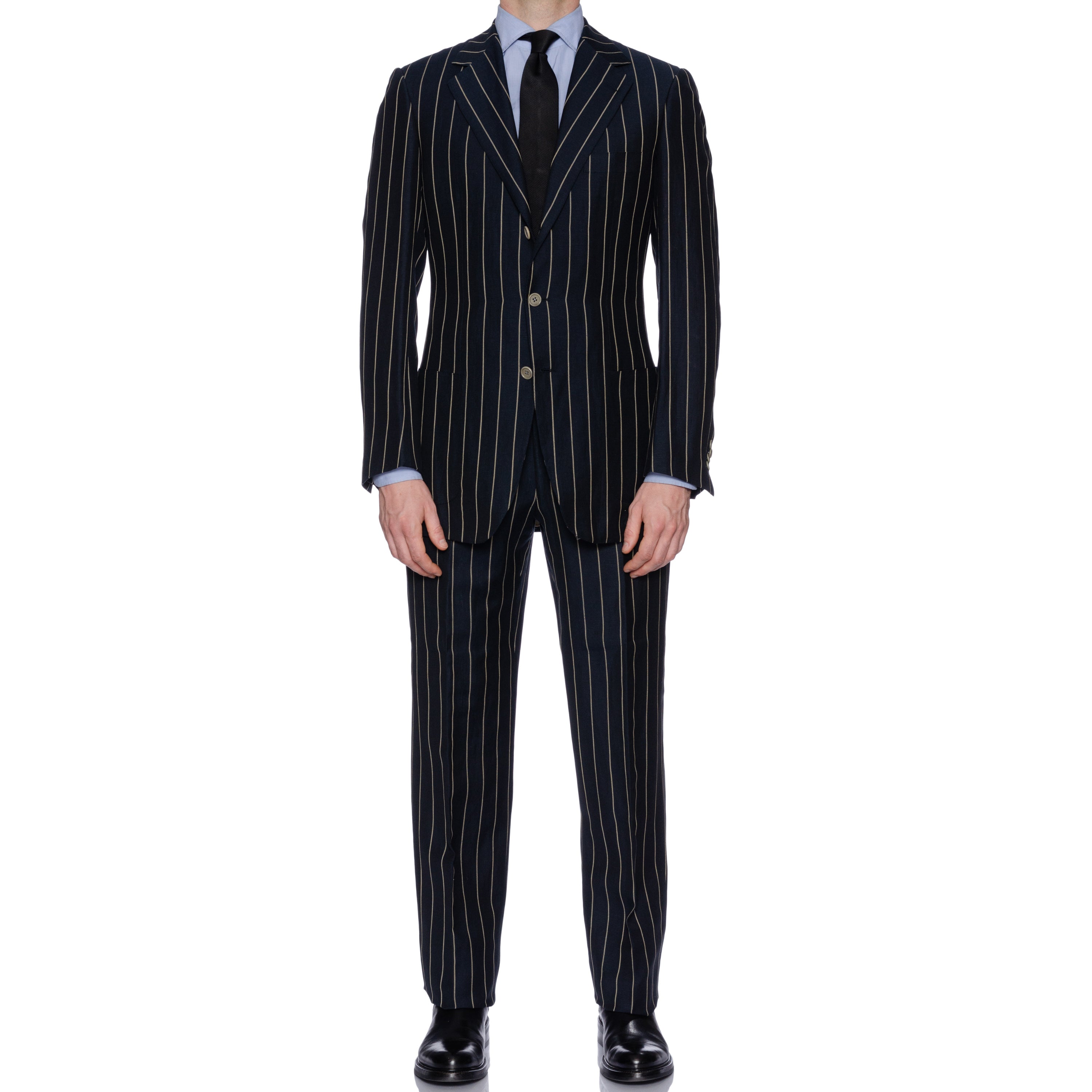 SARTORIA CASTANGIA Navy Blue Striped Wool-Linen Suit EU 48 NEW US 38 Long Fit