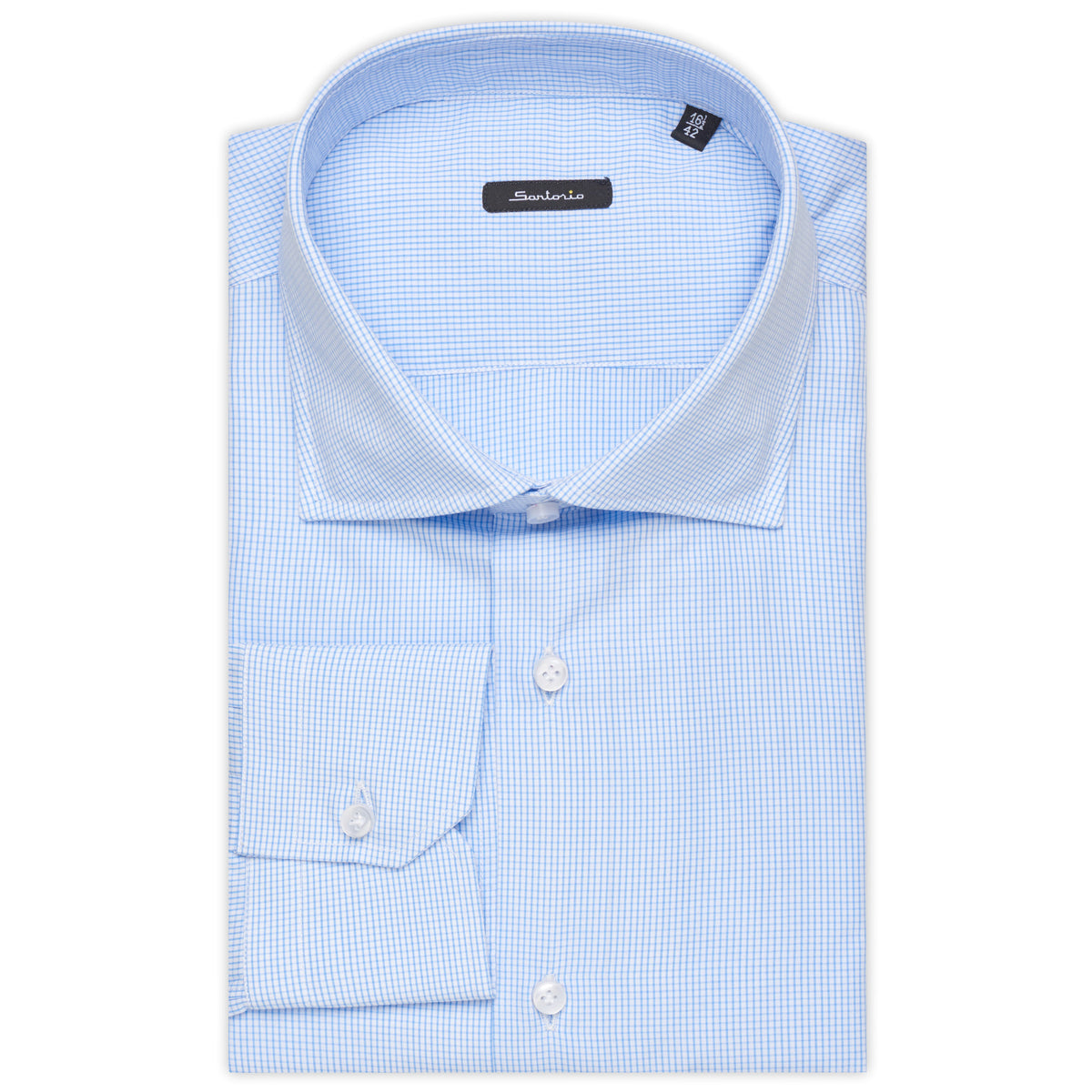 SARTORIO by KITON Light Blue Checkered Cotton Dress Shirt NEW Slim Fit