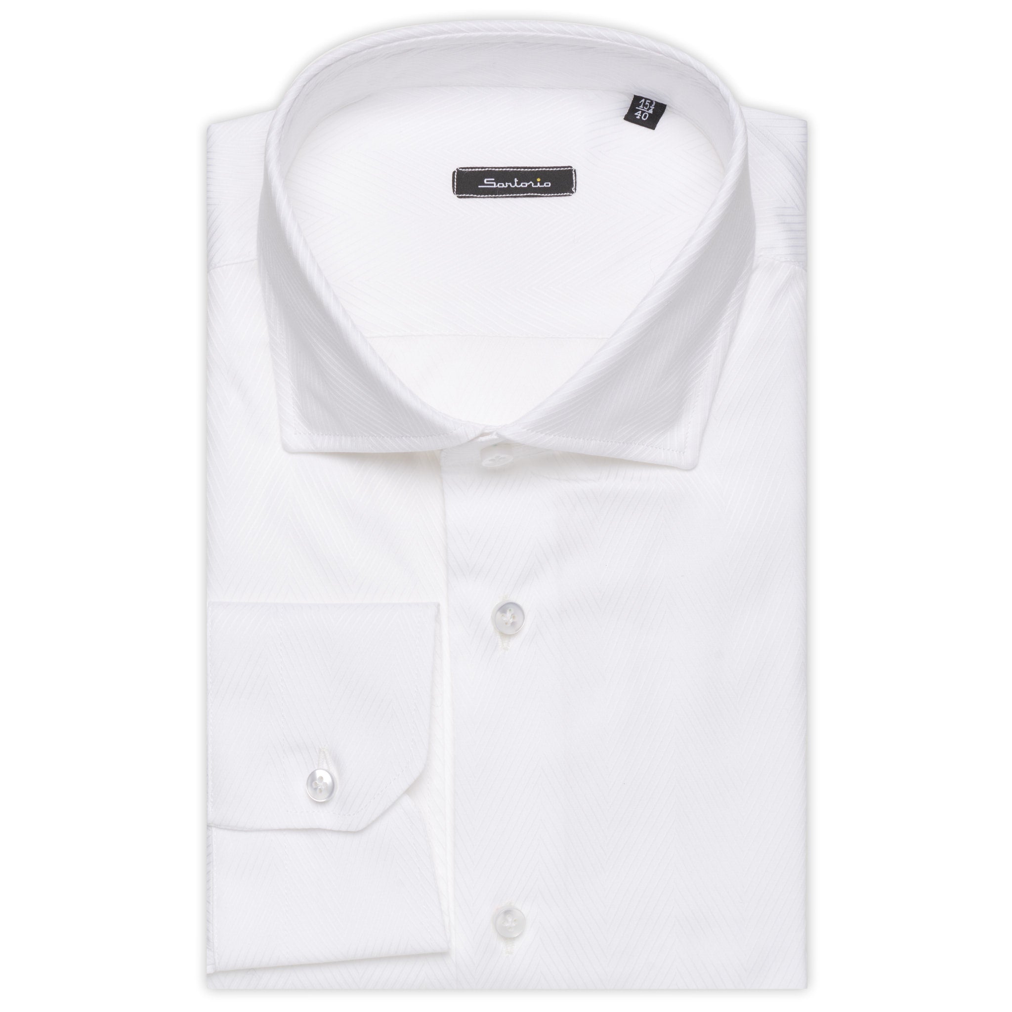 SARTORIO by KITON White Jacquard Herringbone Cotton Dress Shirt NEW Slim Fit SARTORIO