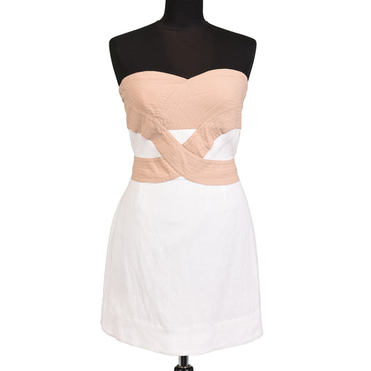 SEE BY CHLOE Beige-Tan Linen Blend Strapless Summer Dress Size IT 42 NEW US 6