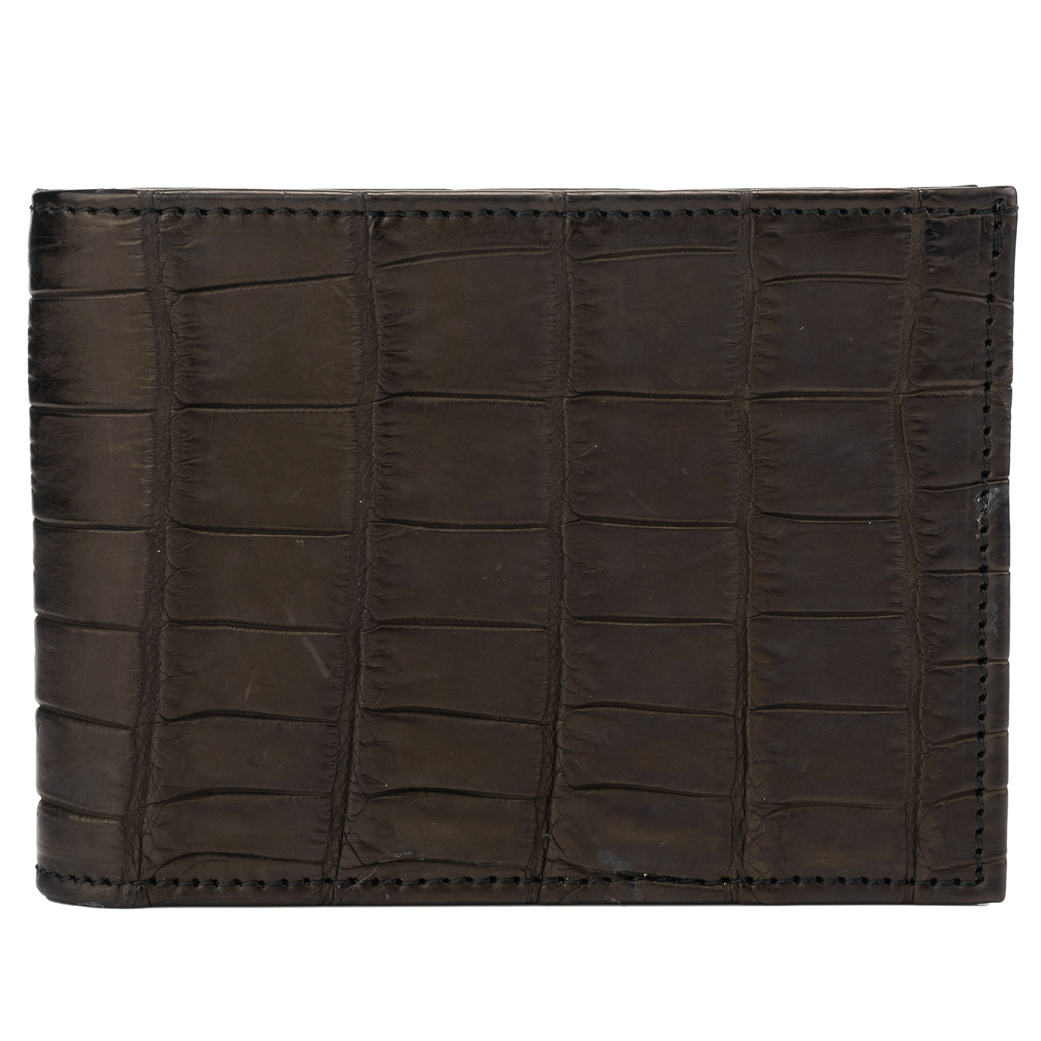 SUTOR MANTELLASSI Hand-Sewn Black-Brown Crocodile Leather Card Holder Wallet NEW SUTOR MANTELLASSI