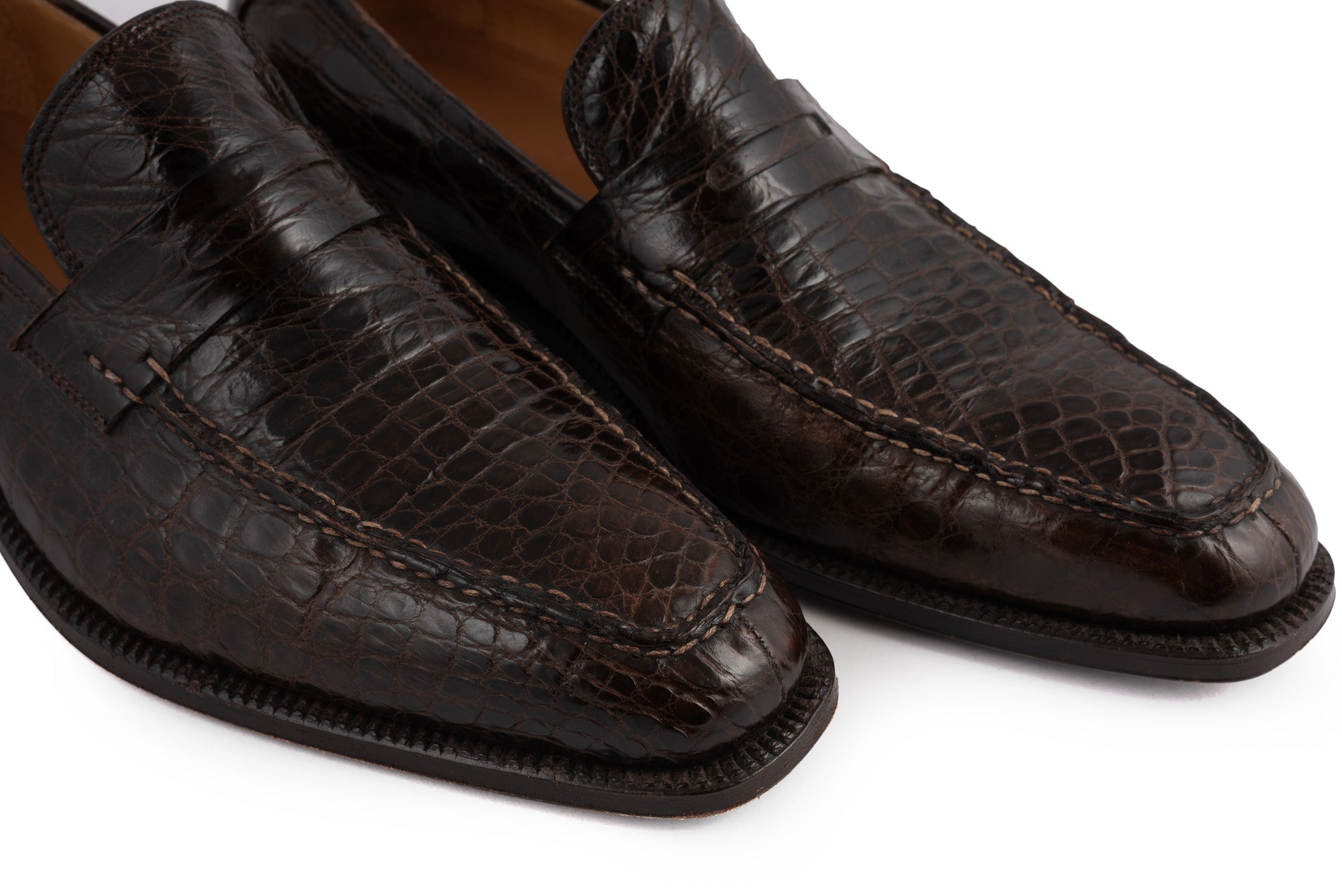 SUTOR MANTELLASSI Handmade Brown Crocodile Leather Penny Loafer Shoes EU 40 US 7 SUTOR MANTELLASSI