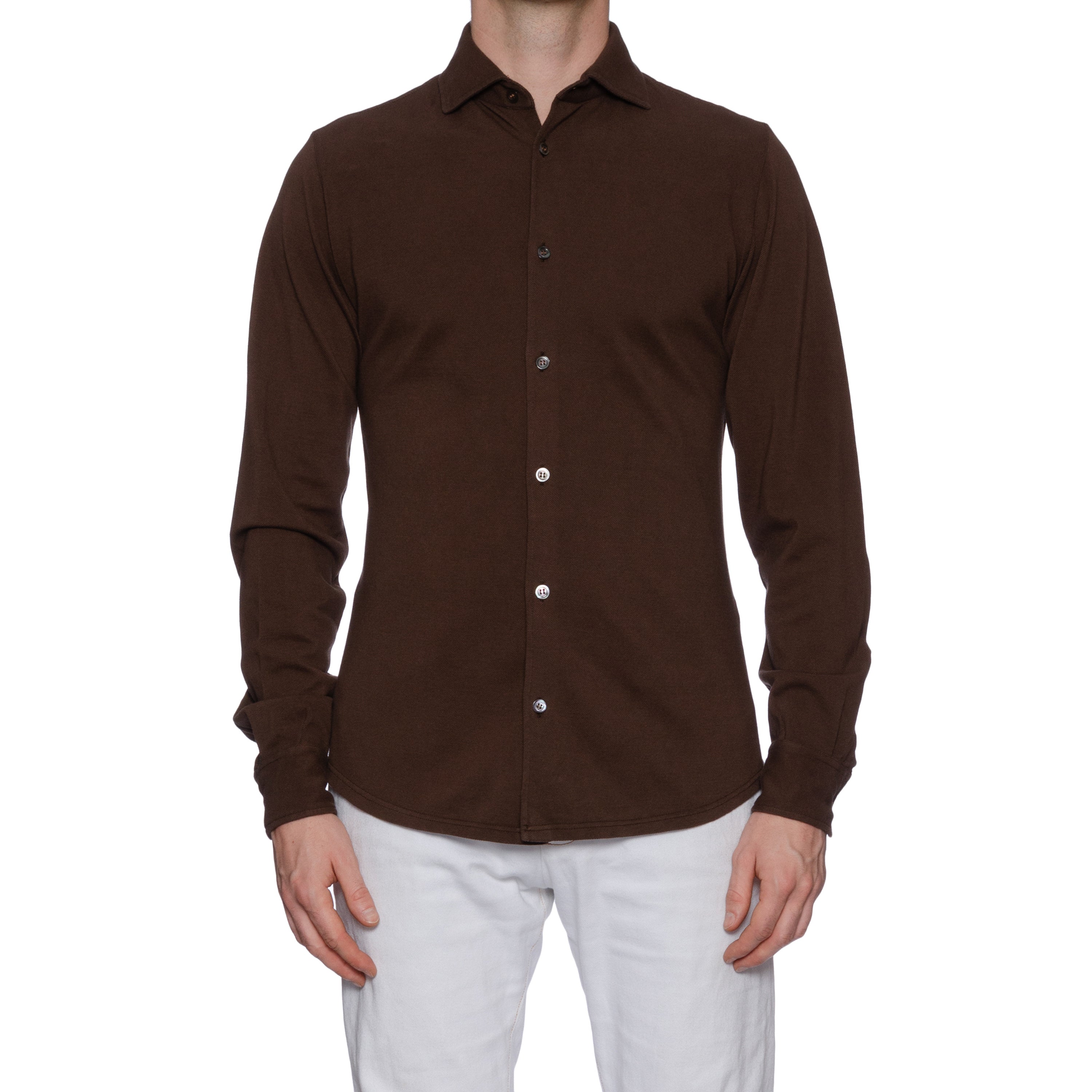 FEDELI Italy Brown "Dusty System" Cotton Pique Shirt EU 46 NEW US XS
